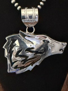 *Native American Made* Navajo Alvin Lee Wolf Head Sterling Silver Pendant
