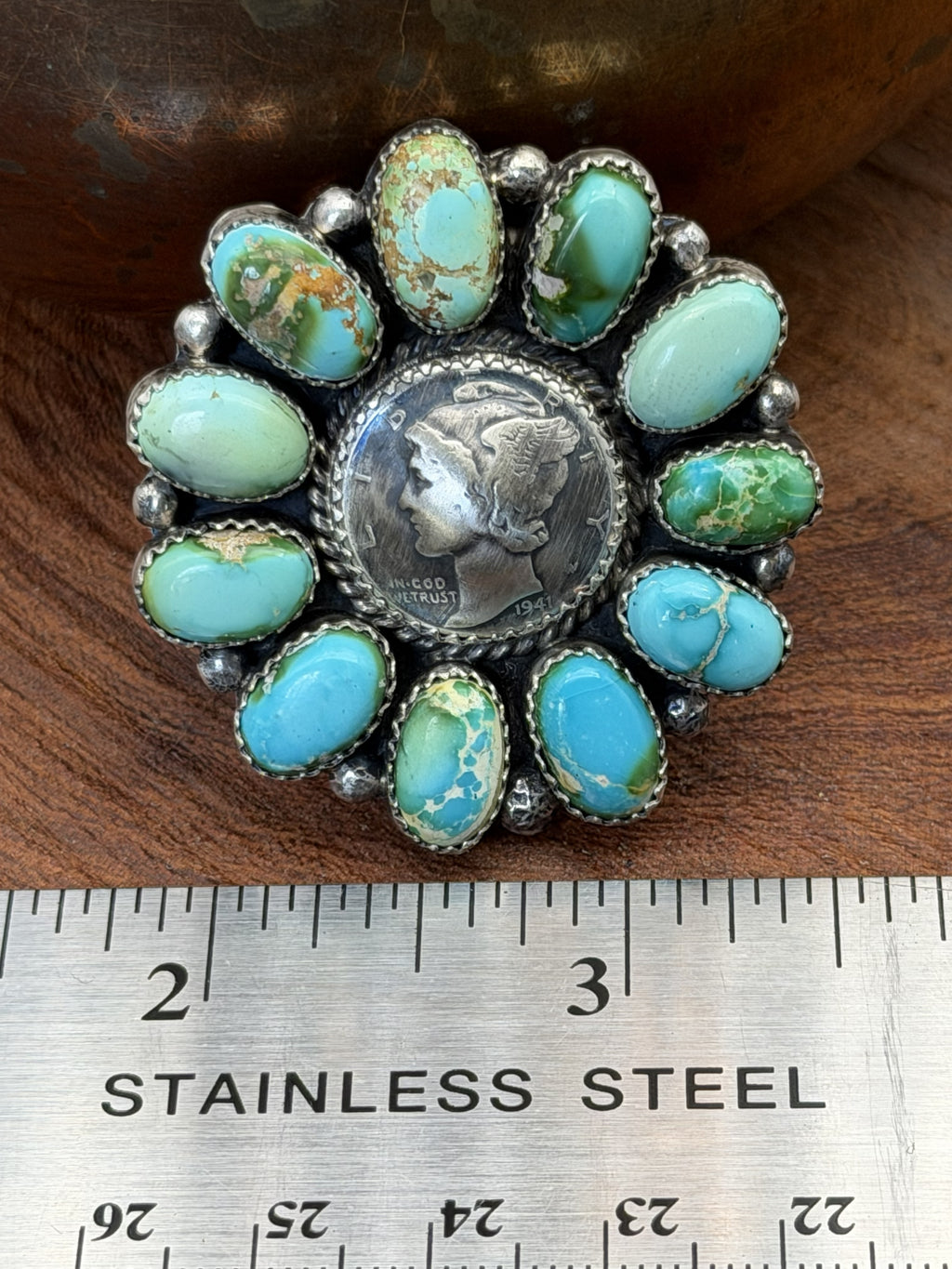 *Native American Made *  Navajo Annie Spencer:  Sonoran Cluster Ring with 1941 Liberty Dime Coin