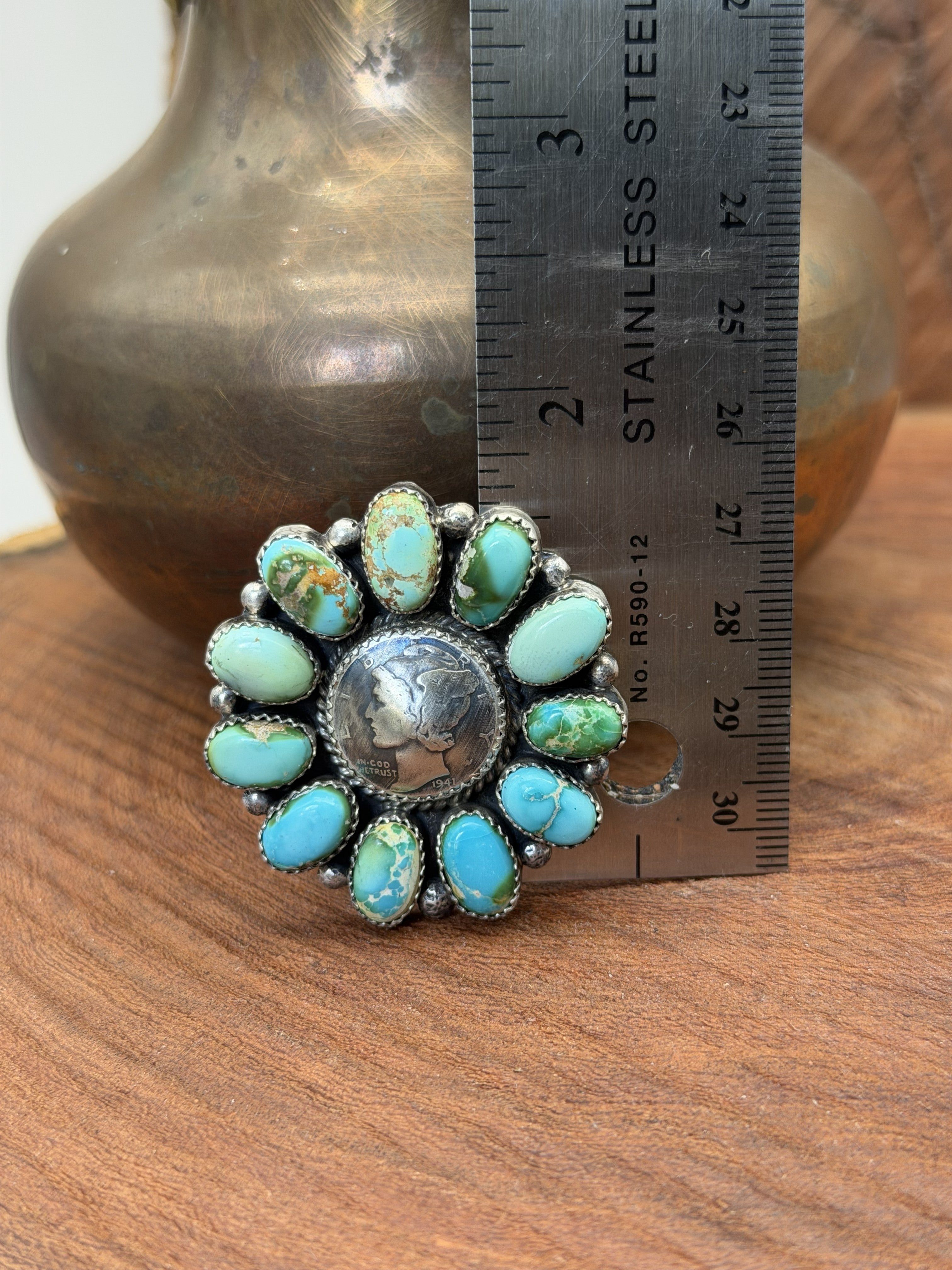 *Native American Made *  Navajo Annie Spencer:  Sonoran Cluster Ring with 1941 Liberty Dime Coin