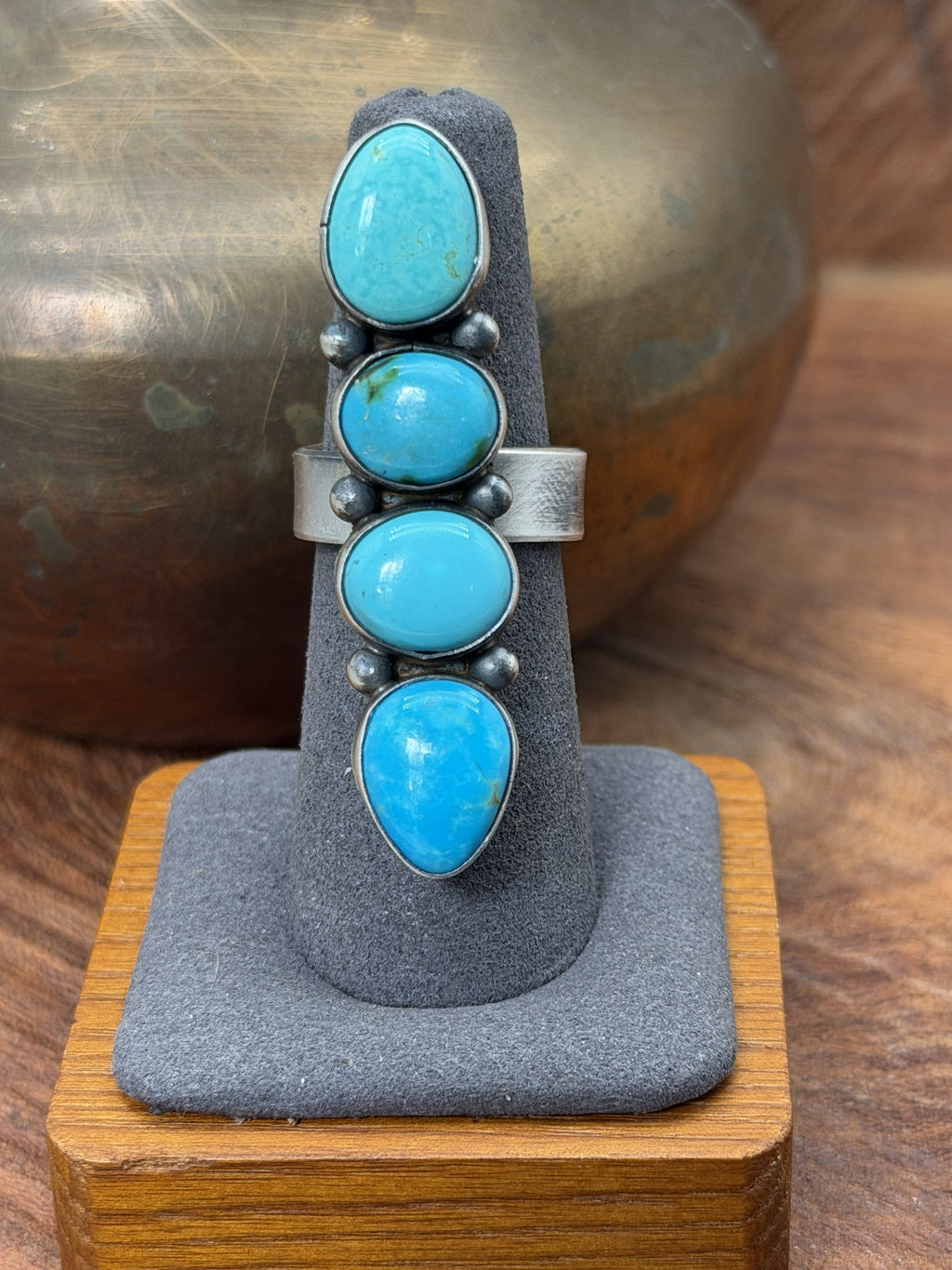 *Native American Made* Navajo Antoinette Martinez:  4 Stone Mixed Turquoise Crawler Ring