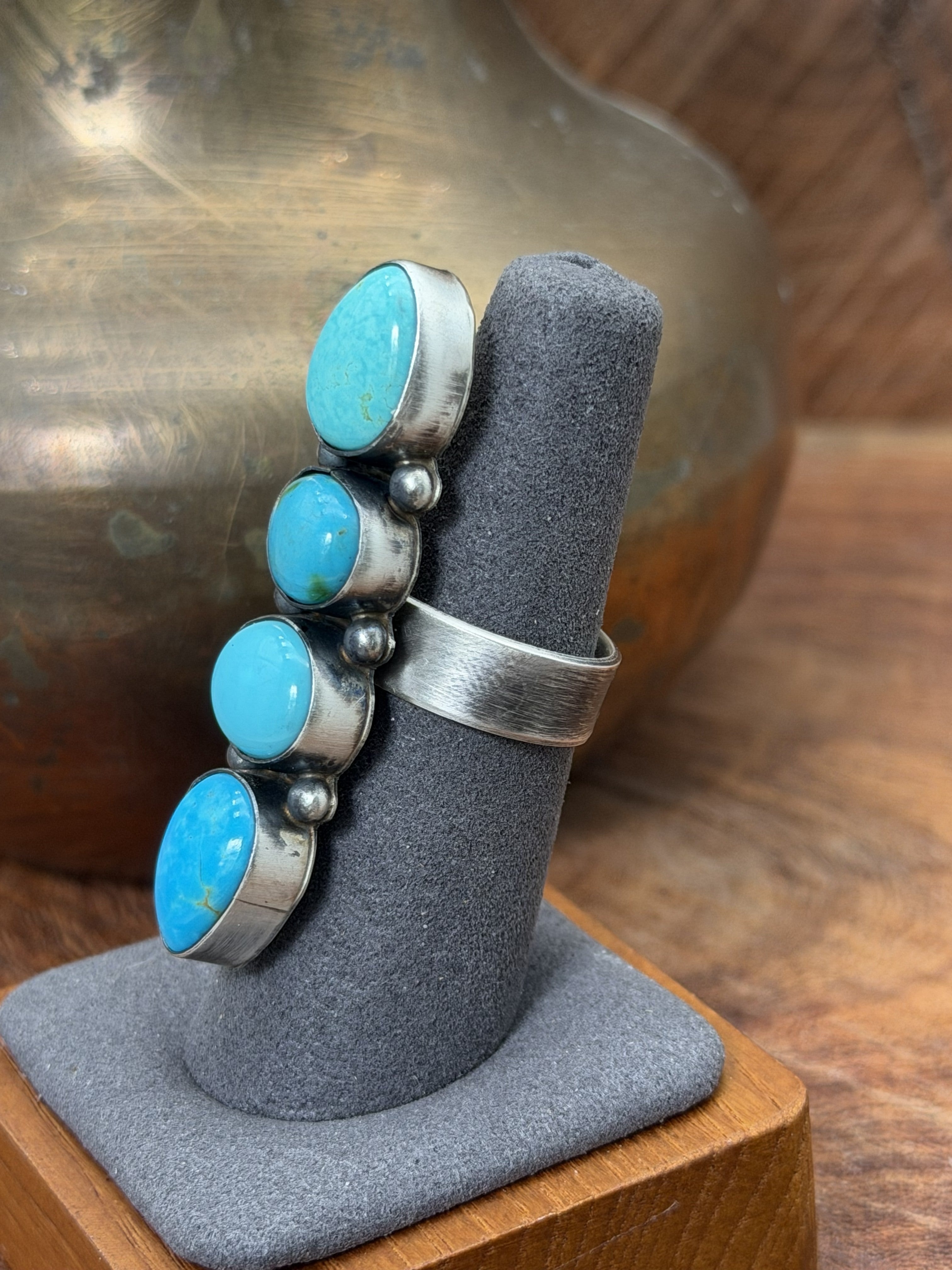 *Native American Made* Navajo Antoinette Martinez:  4 Stone Mixed Turquoise Crawler Ring
