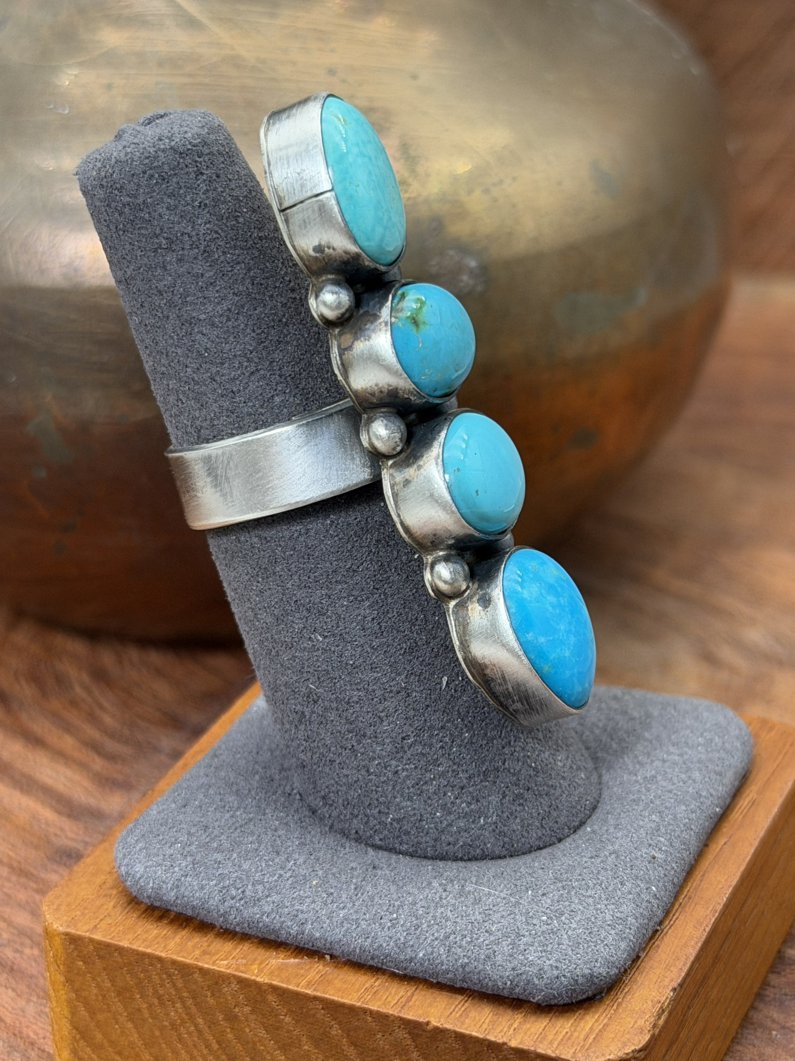 *Native American Made* Navajo Antoinette Martinez:  4 Stone Mixed Turquoise Crawler Ring