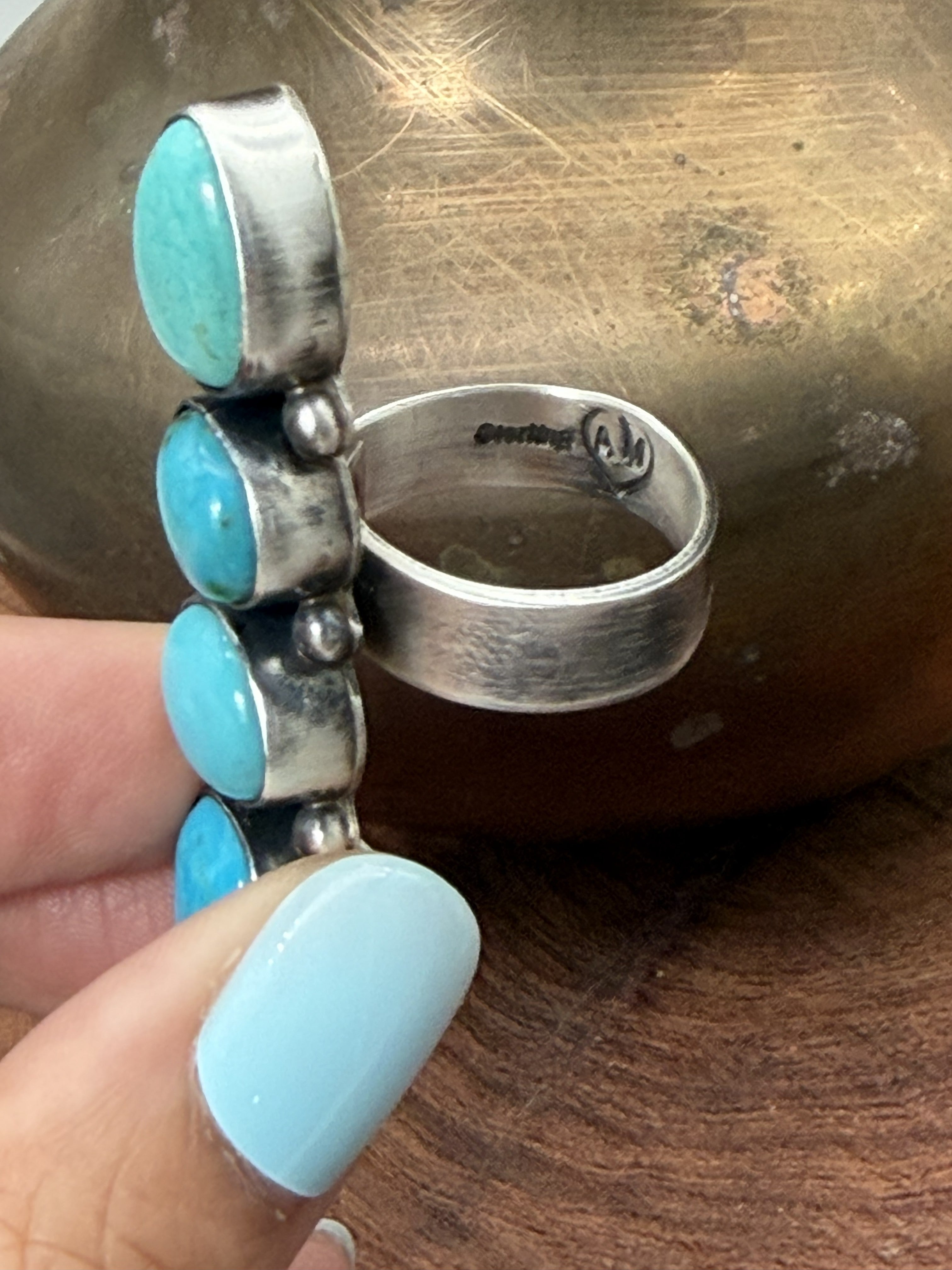 *Native American Made* Navajo Antoinette Martinez:  4 Stone Mixed Turquoise Crawler Ring