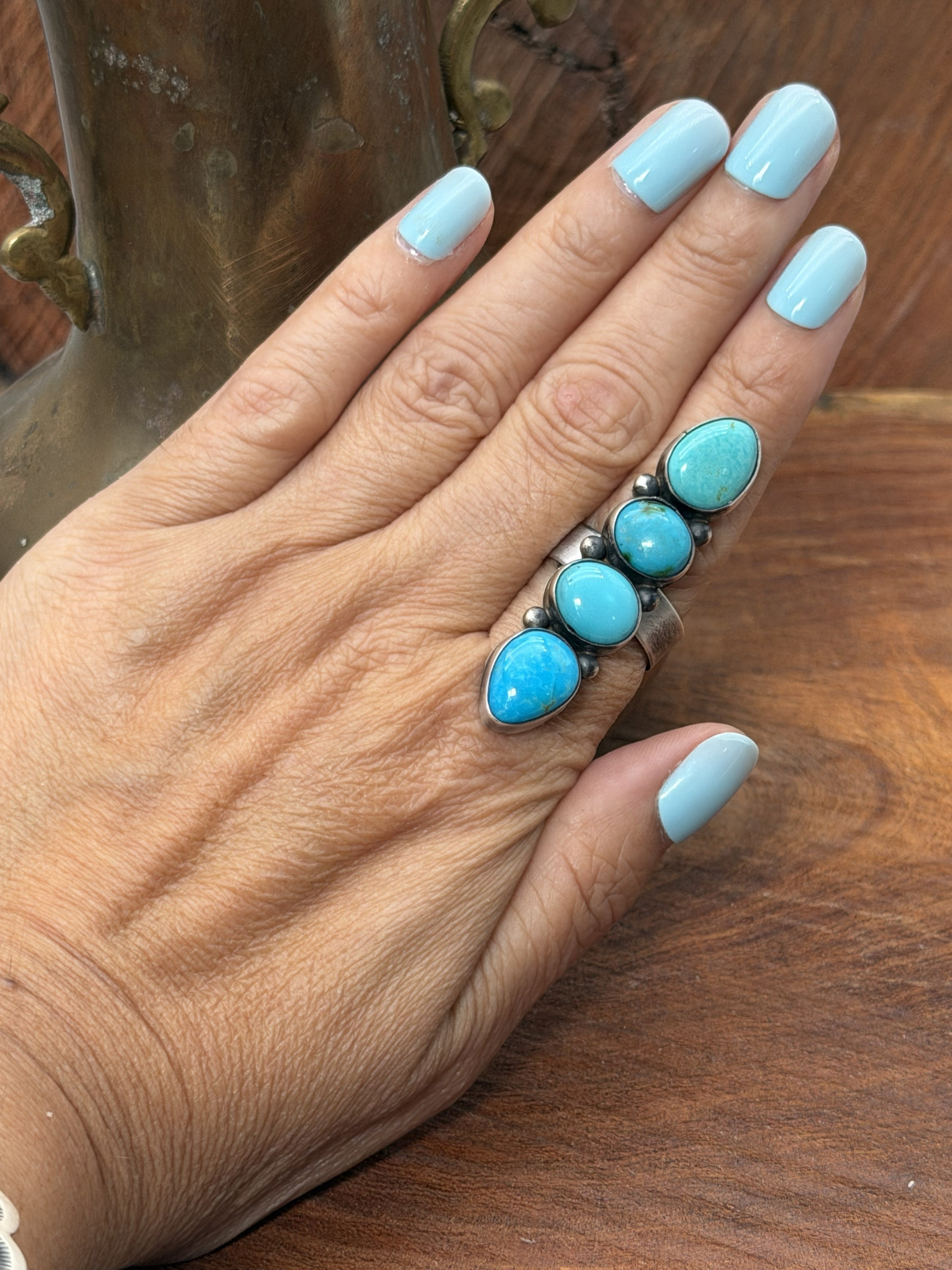 *Native American Made* Navajo Antoinette Martinez:  4 Stone Mixed Turquoise Crawler Ring