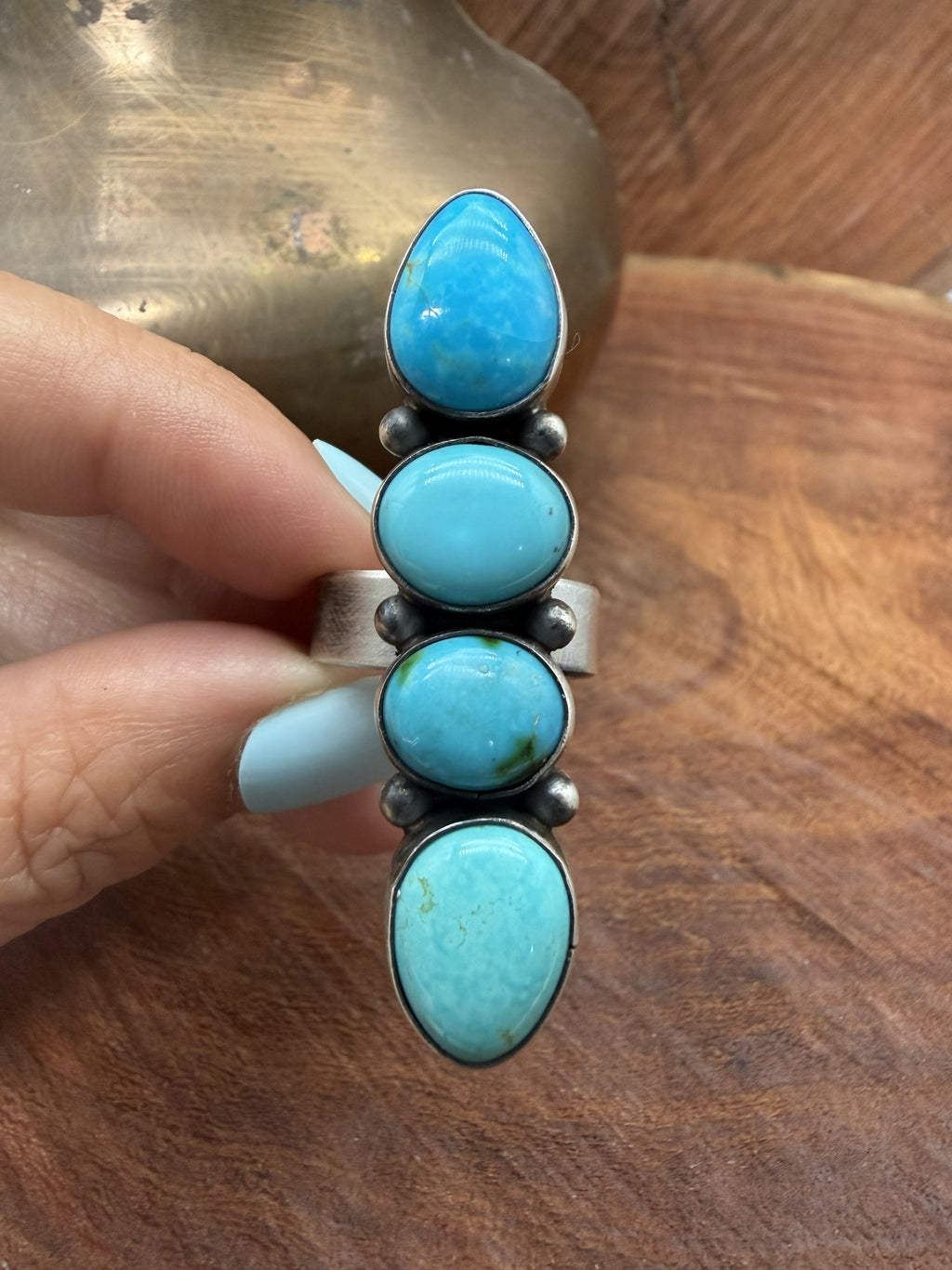 *Native American Made* Navajo Antoinette Martinez:  4 Stone Mixed Turquoise Crawler Ring