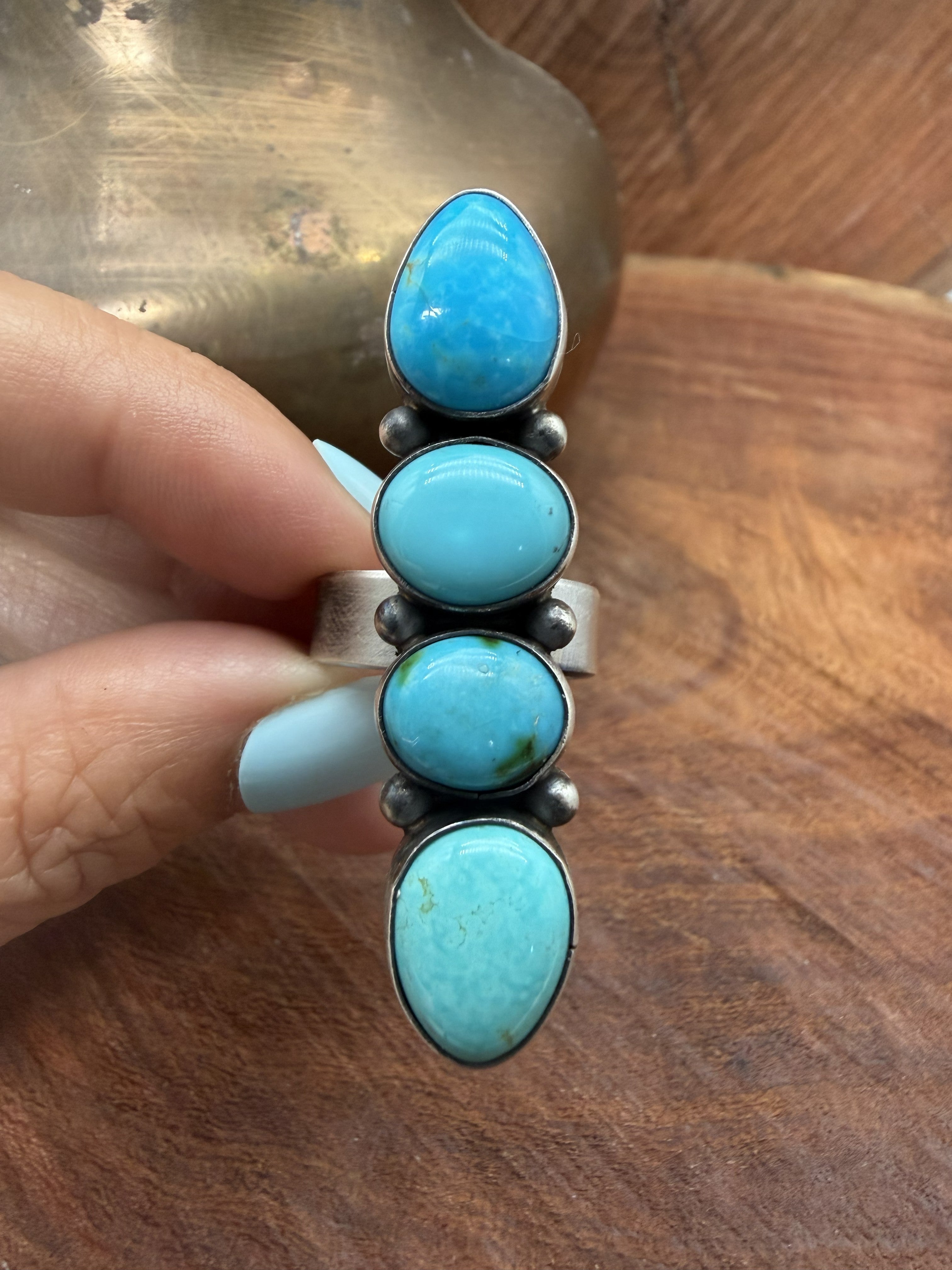 *Native American Made* Navajo Antoinette Martinez:  4 Stone Mixed Turquoise Crawler Ring