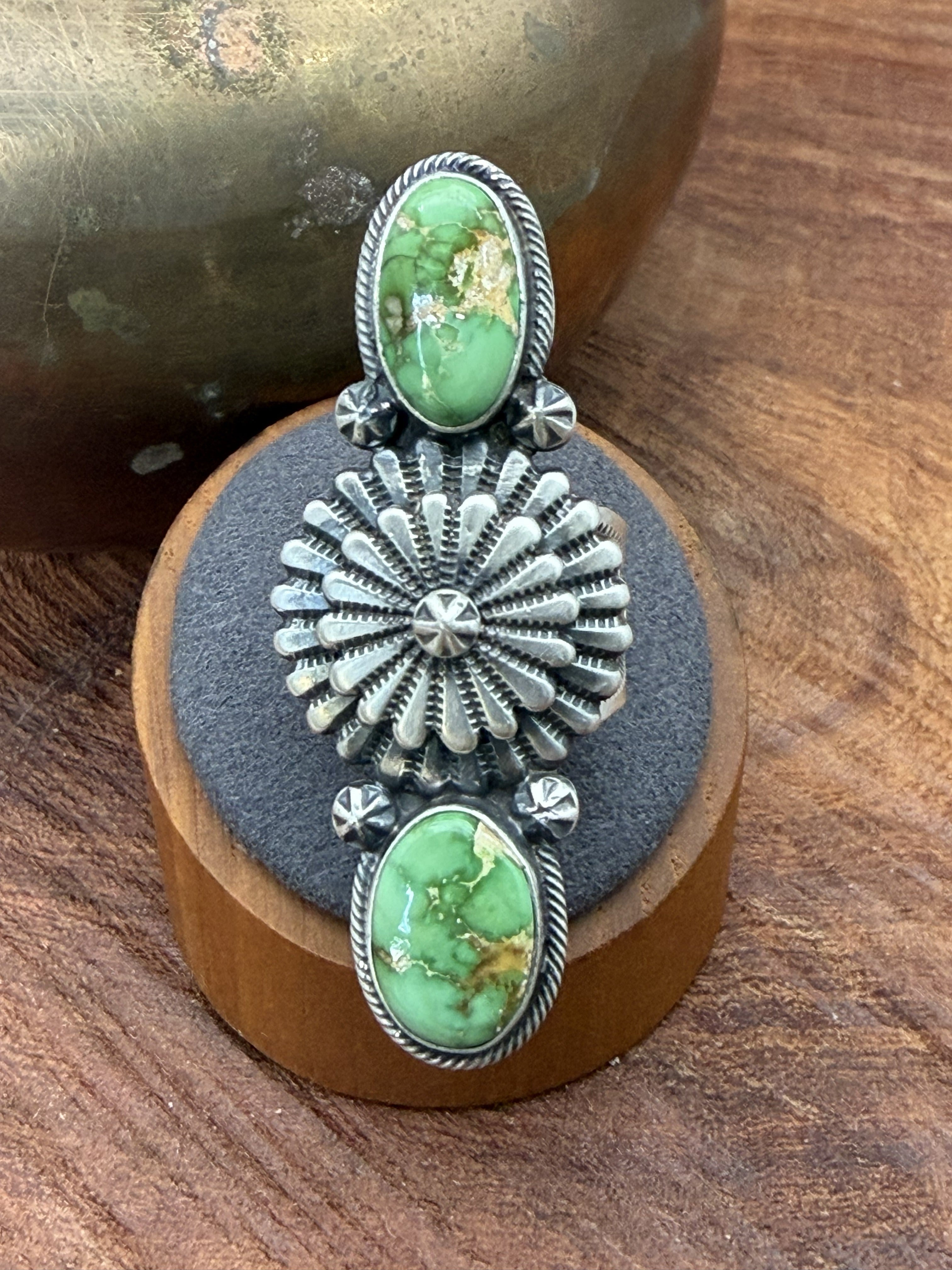 *Native American Made * Navajo Marita Benally:  Sonoran Crawler Ring with shield in Middle