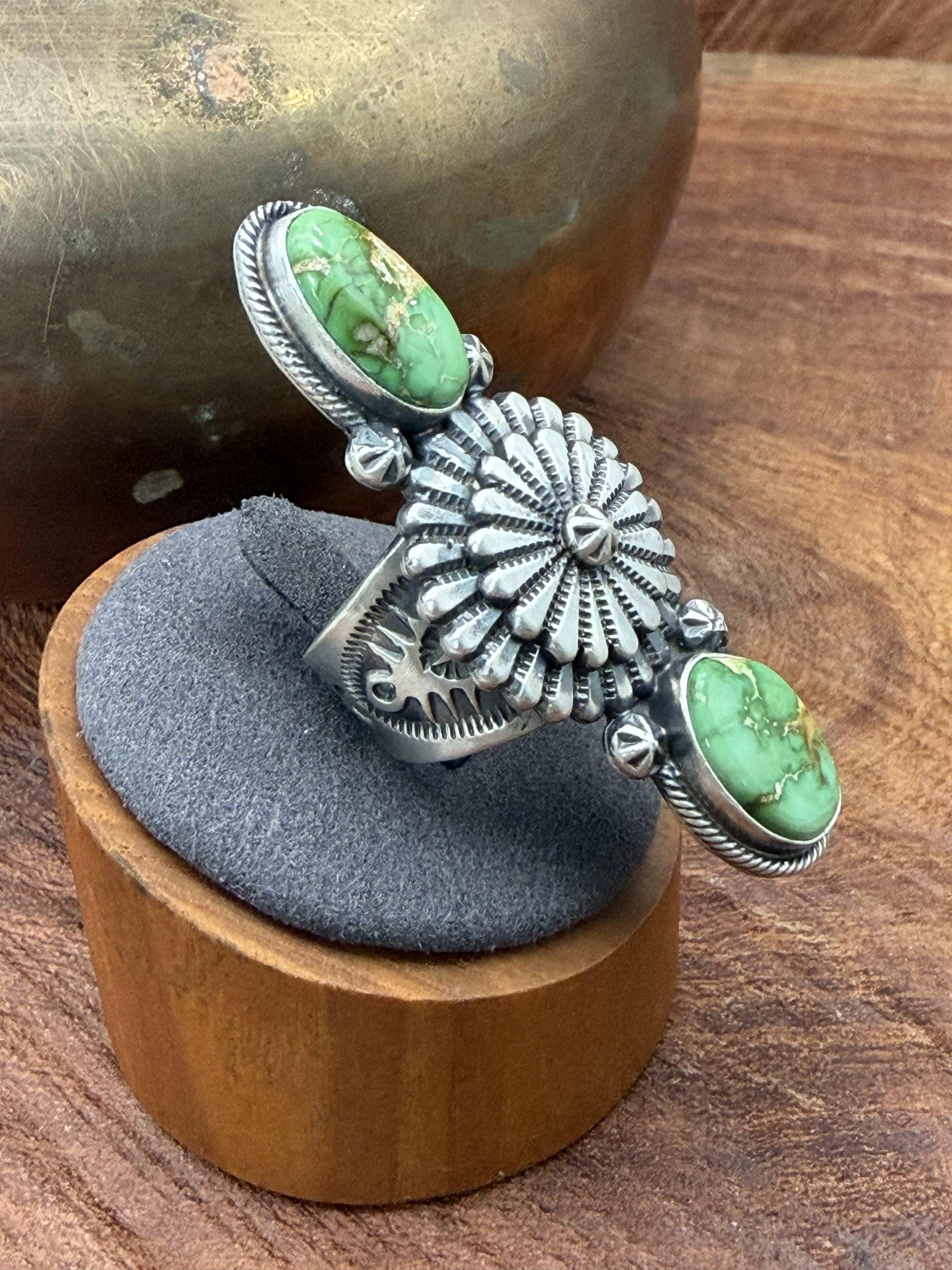*Native American Made * Navajo Marita Benally:  Sonoran Crawler Ring with shield in Middle