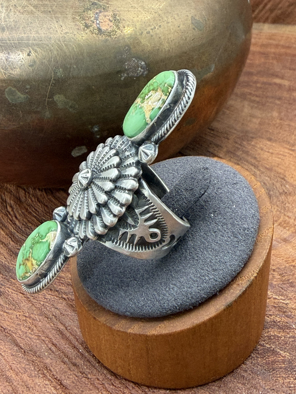 *Native American Made * Navajo Marita Benally:  Sonoran Crawler Ring with shield in Middle