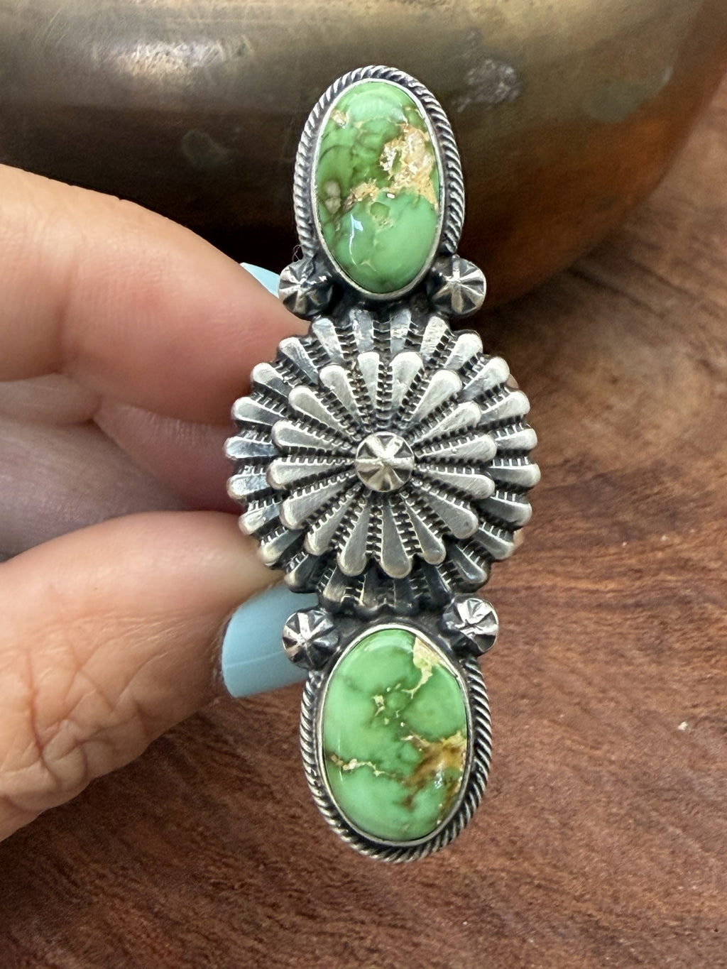 *Native American Made * Navajo Marita Benally:  Sonoran Crawler Ring with shield in Middle