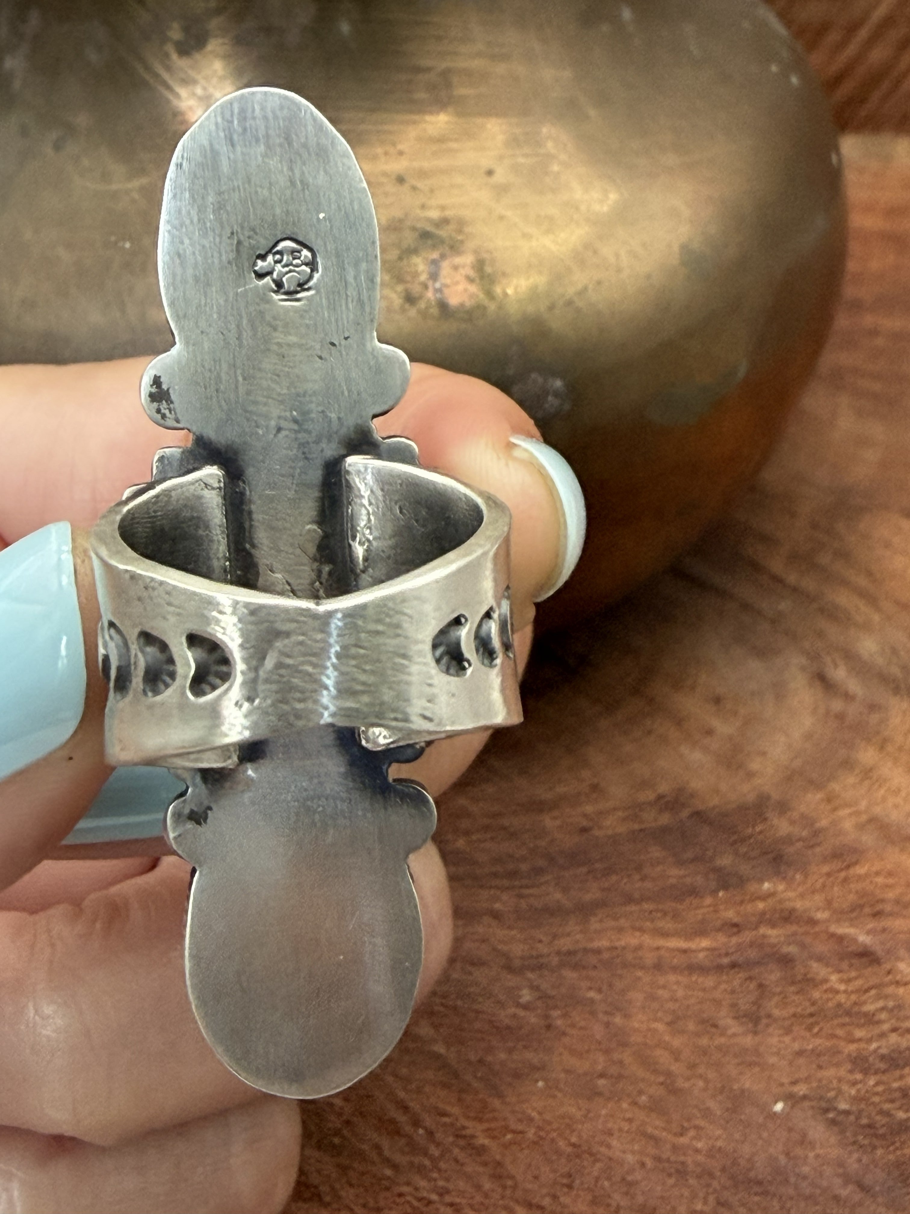 *Native American Made * Navajo Marita Benally:  Sonoran Crawler Ring with shield in Middle