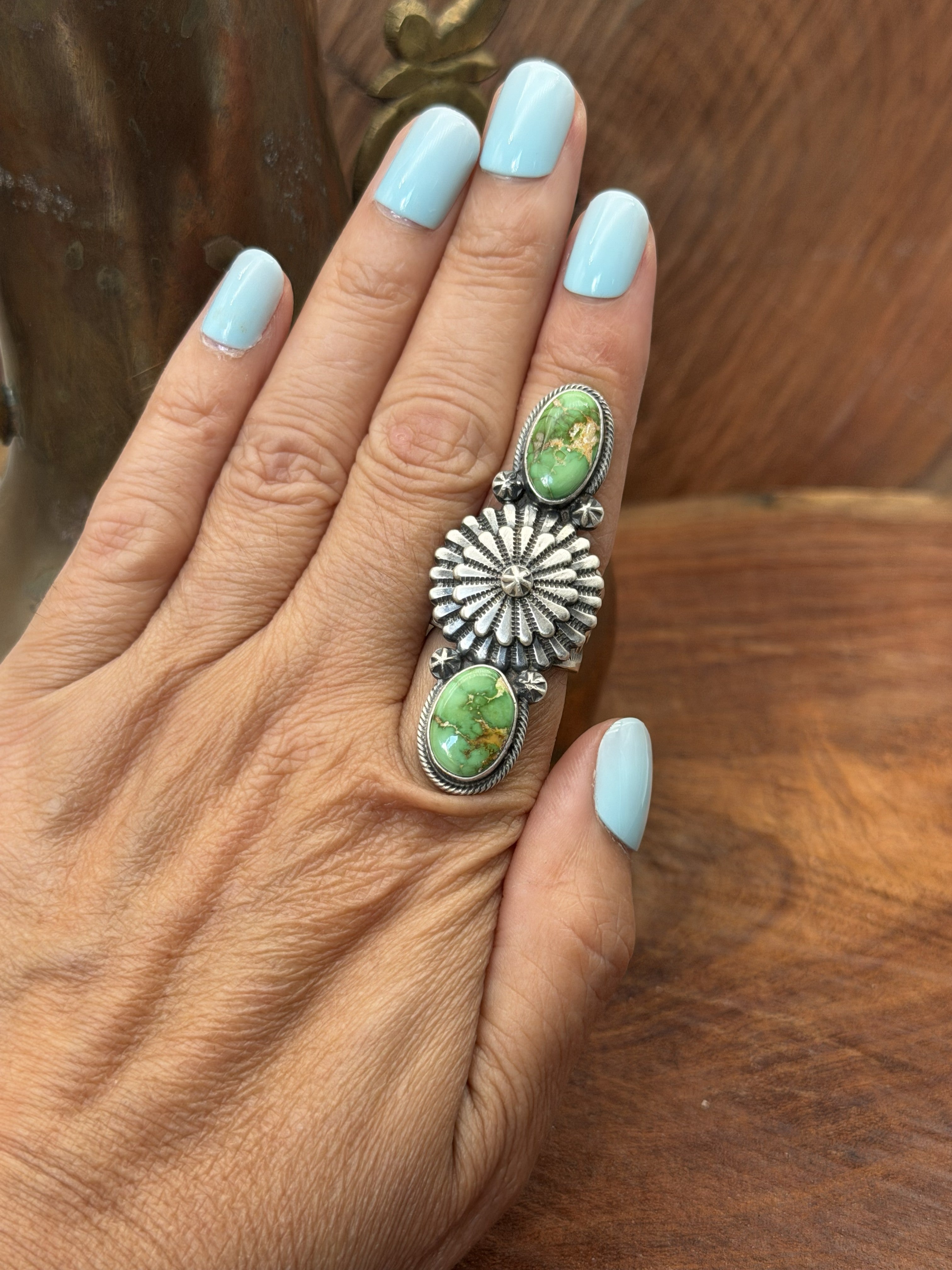 *Native American Made * Navajo Marita Benally:  Sonoran Crawler Ring with shield in Middle