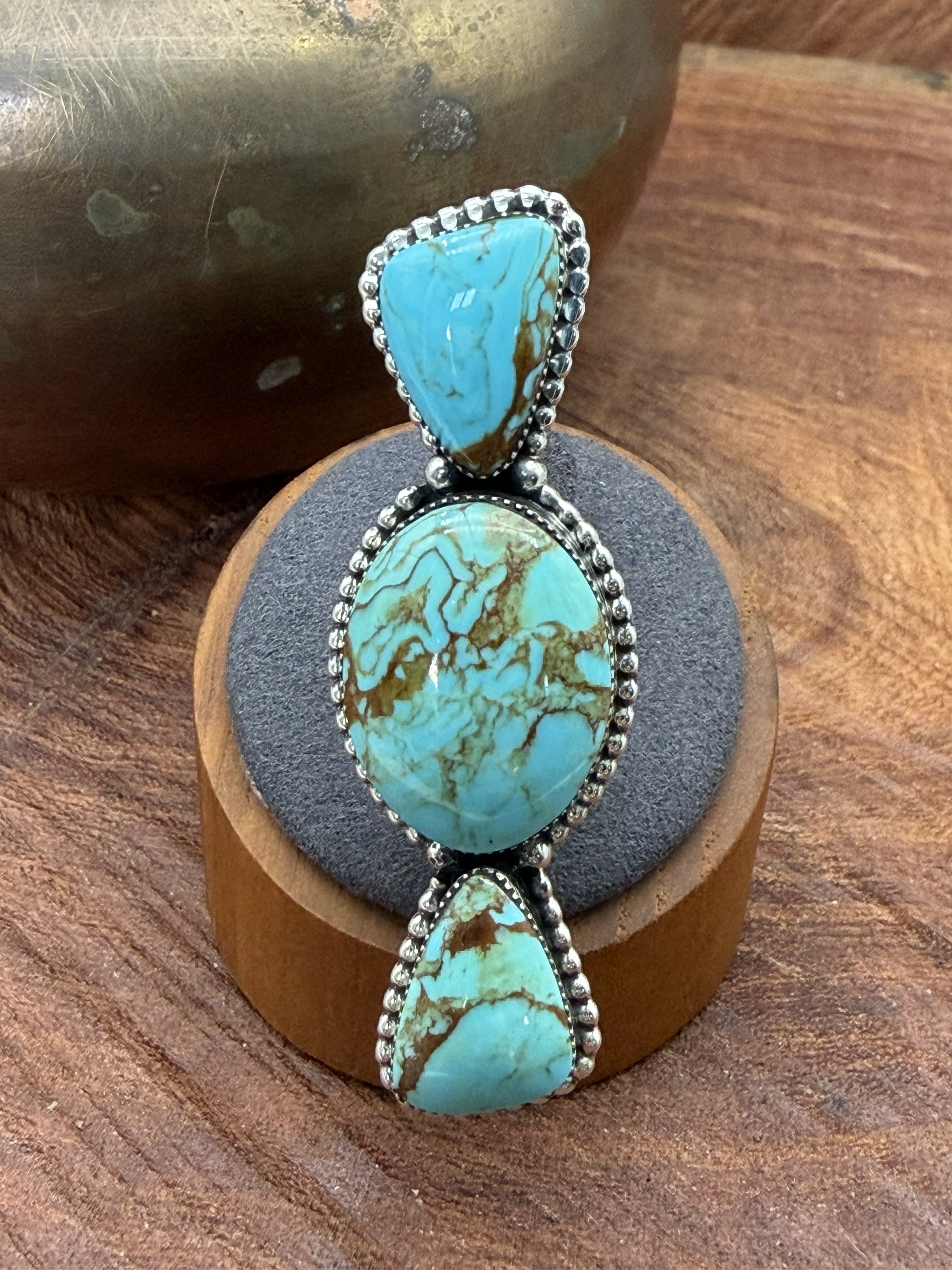 *Native American Made*  Navajo Suzanna Johnson:  3 Royston Stone Crawler Ring