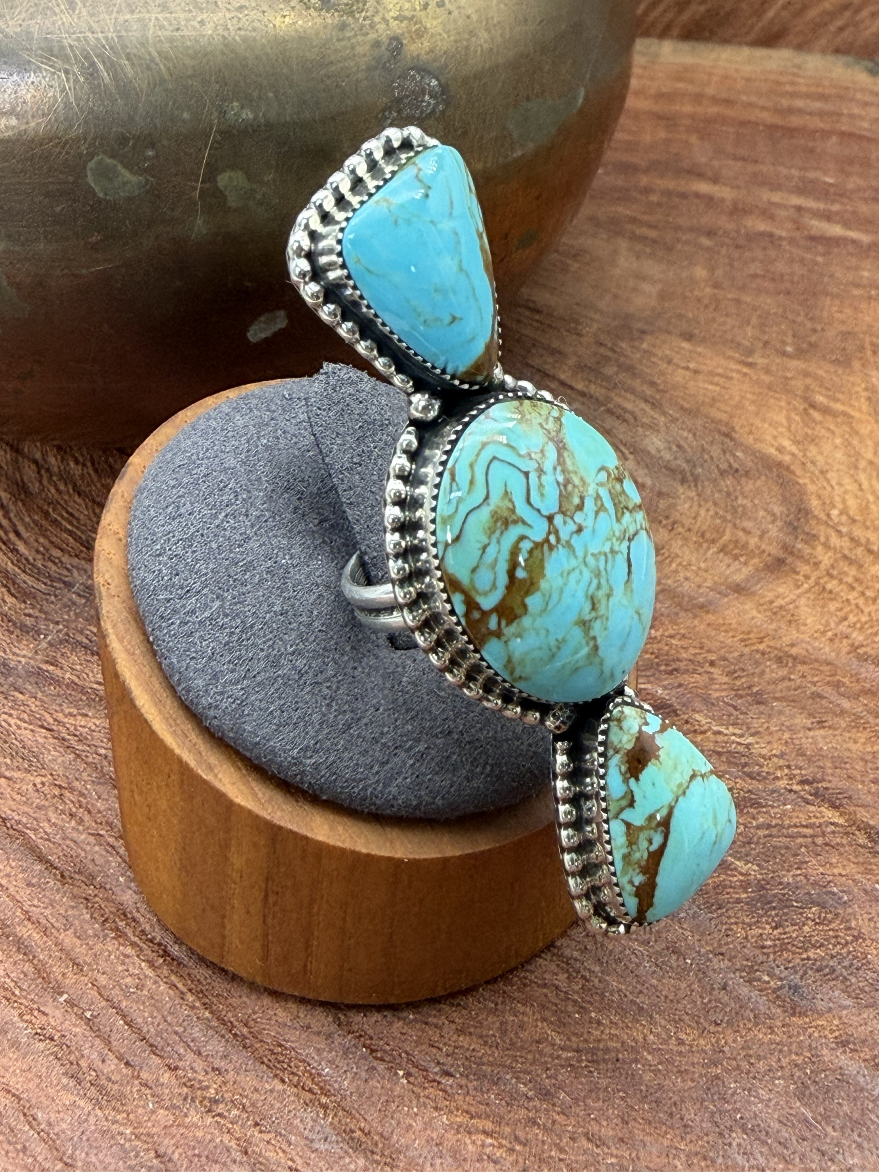 *Native American Made*  Navajo Suzanna Johnson:  3 Royston Stone Crawler Ring
