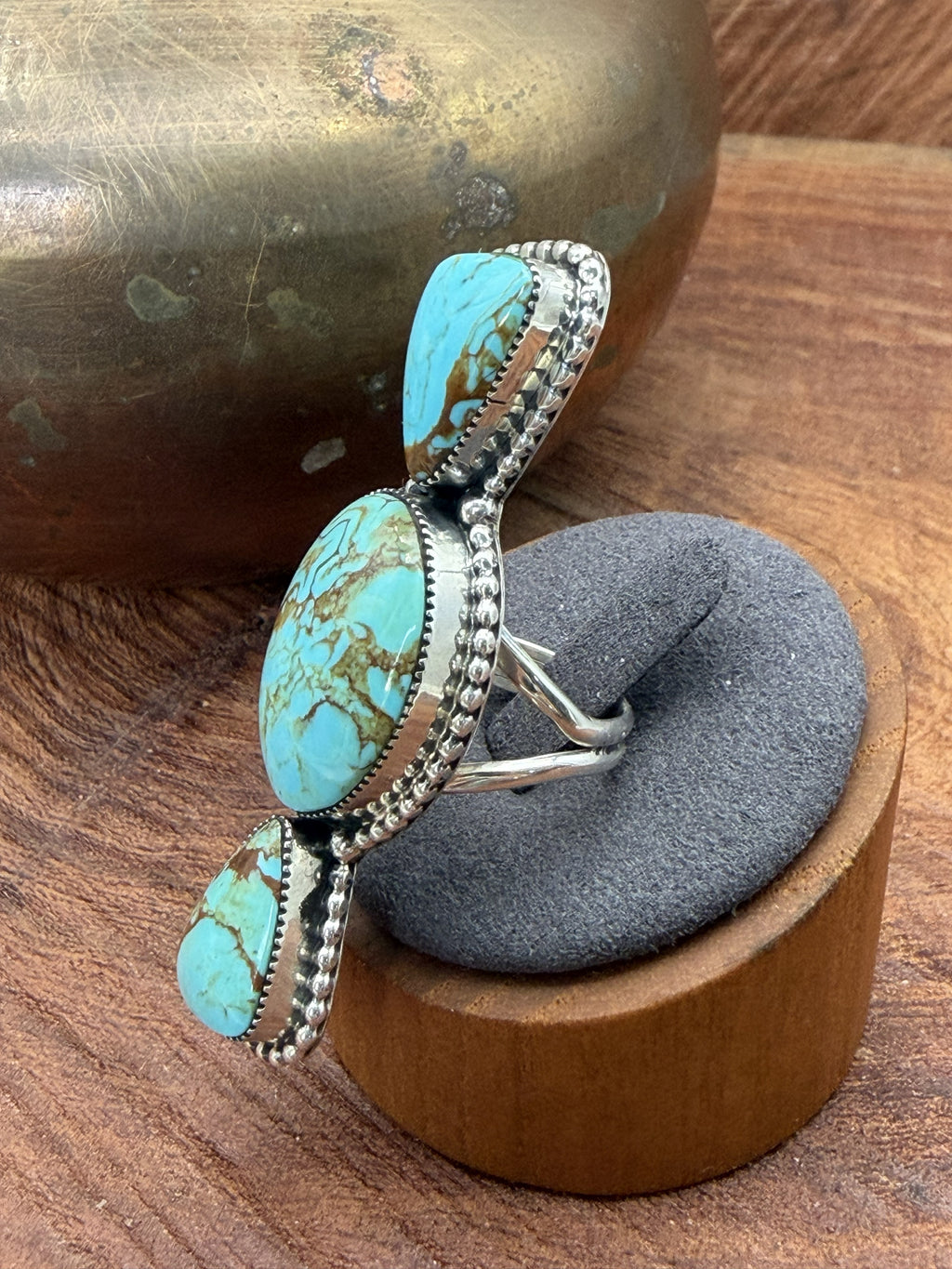 *Native American Made*  Navajo Suzanna Johnson:  3 Royston Stone Crawler Ring