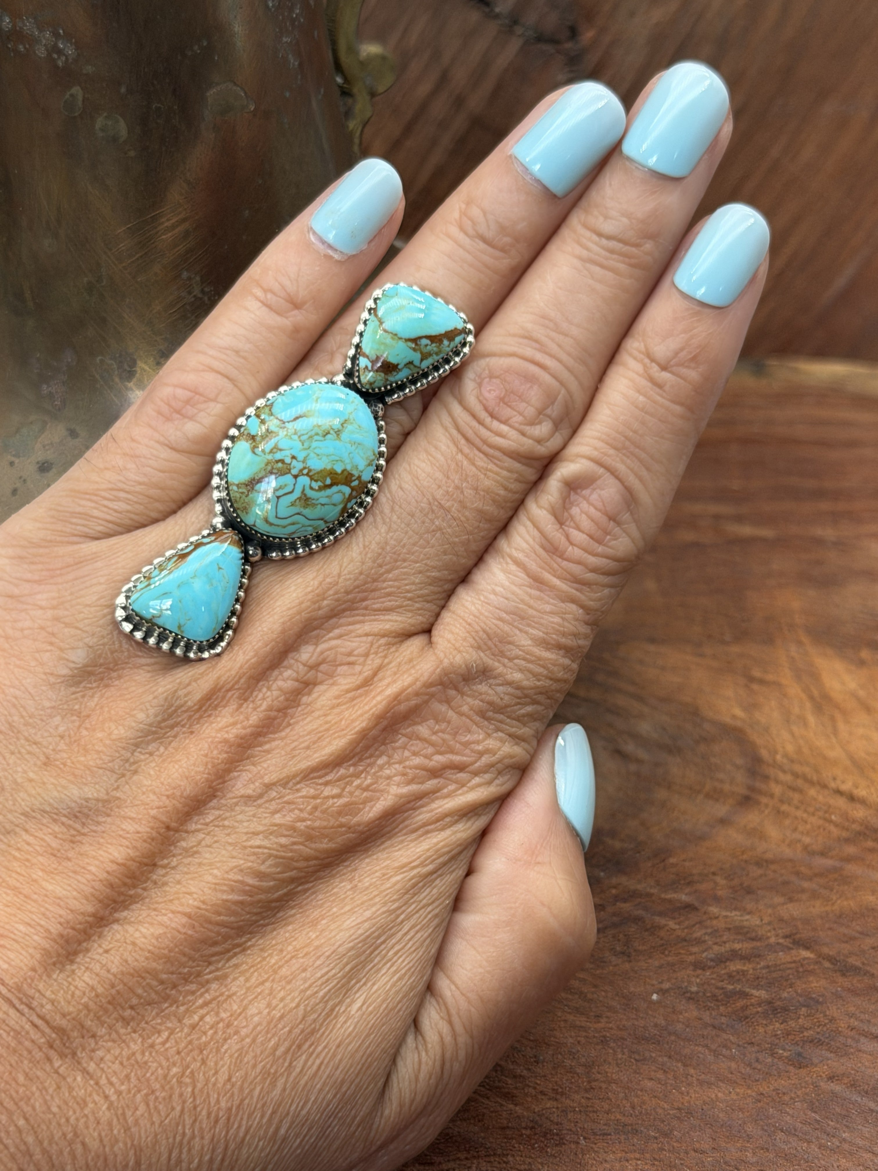 *Native American Made*  Navajo Suzanna Johnson:  3 Royston Stone Crawler Ring