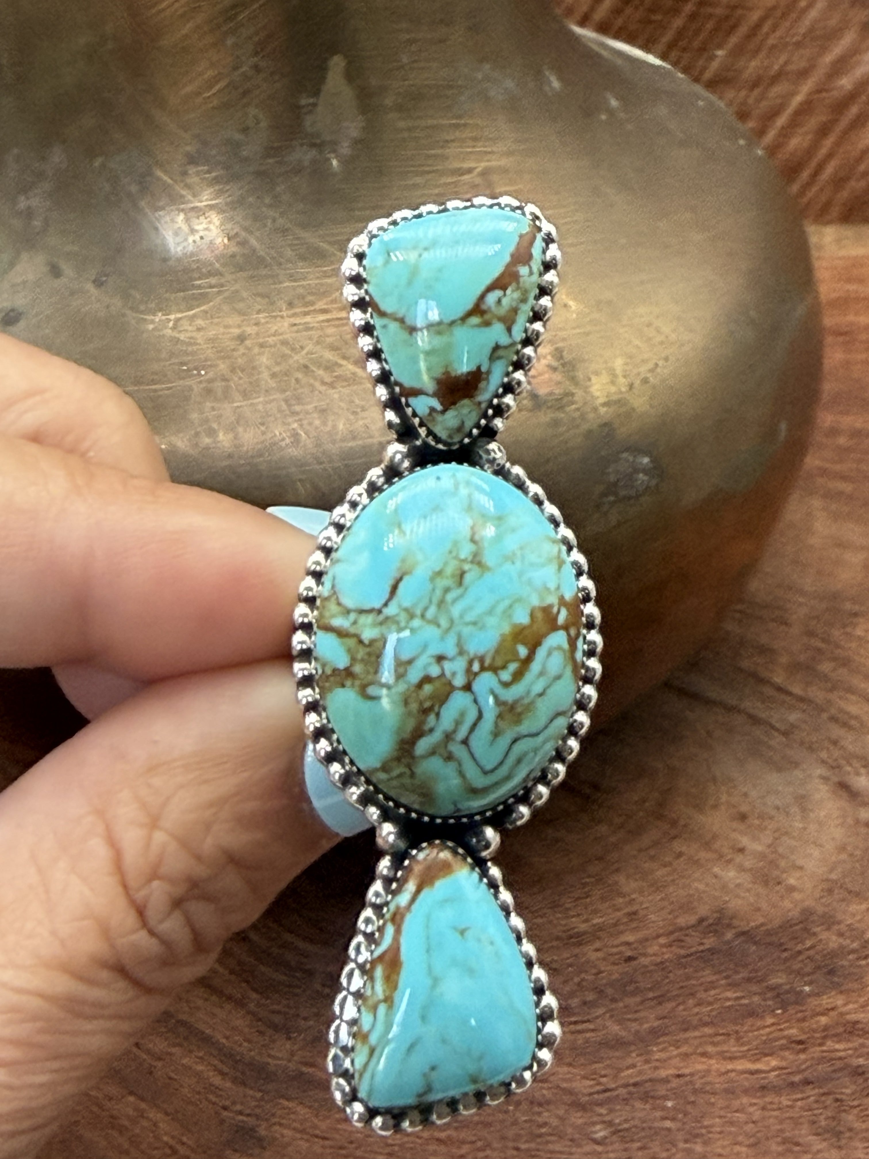 *Native American Made*  Navajo Suzanna Johnson:  3 Royston Stone Crawler Ring