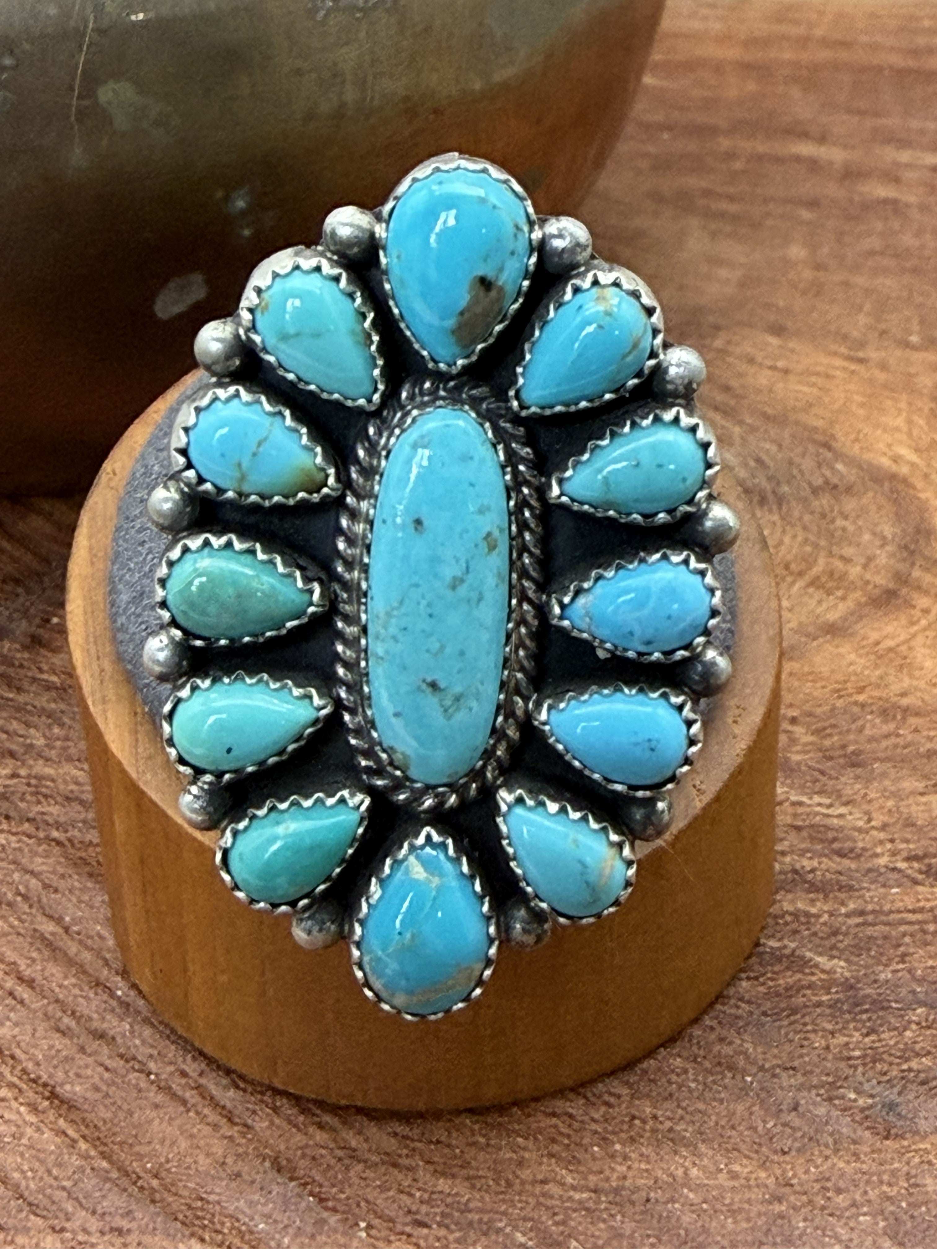 *Native American Made*  Navajo Trisha Smith:  Oval Kingman Cluster Ring