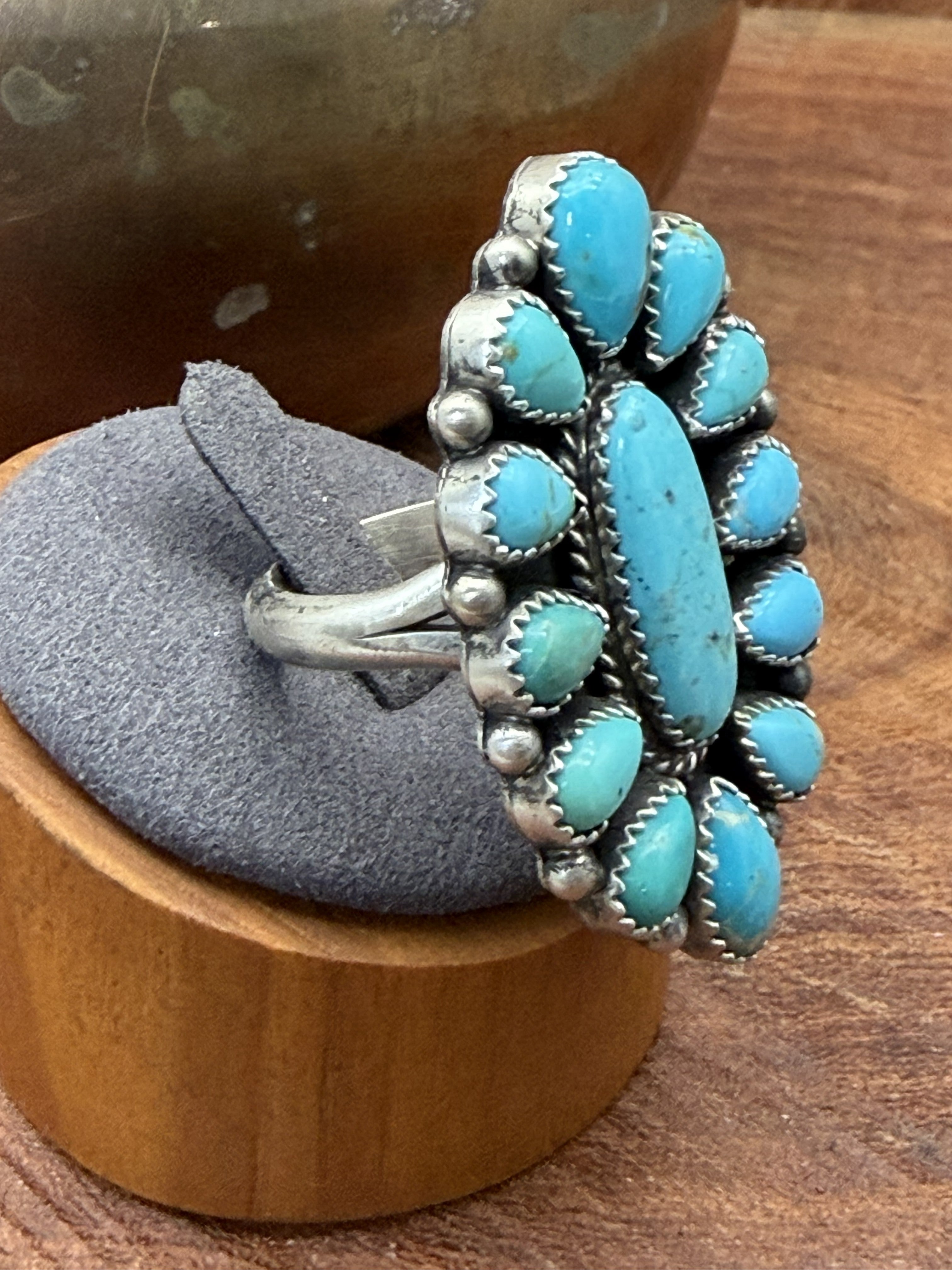 *Native American Made*  Navajo Trisha Smith:  Oval Kingman Cluster Ring
