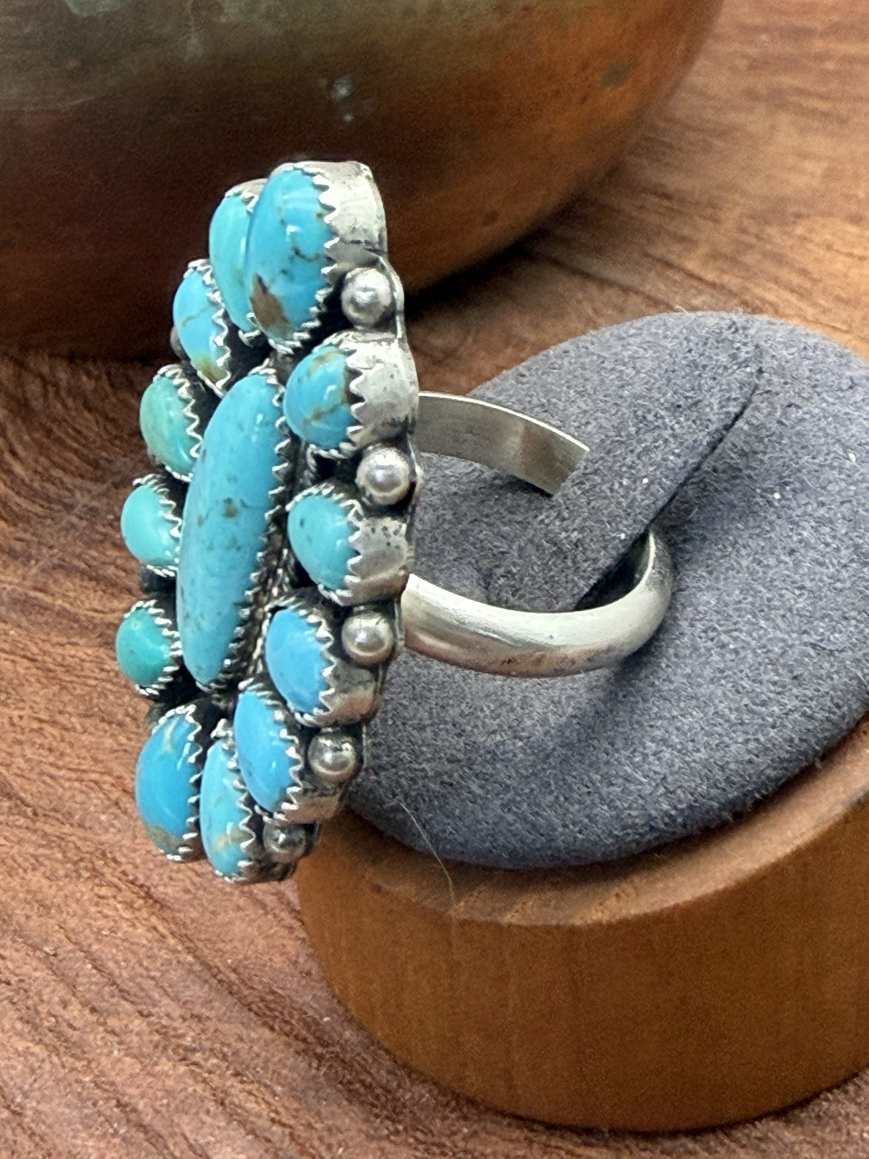 *Native American Made*  Navajo Trisha Smith:  Oval Kingman Cluster Ring