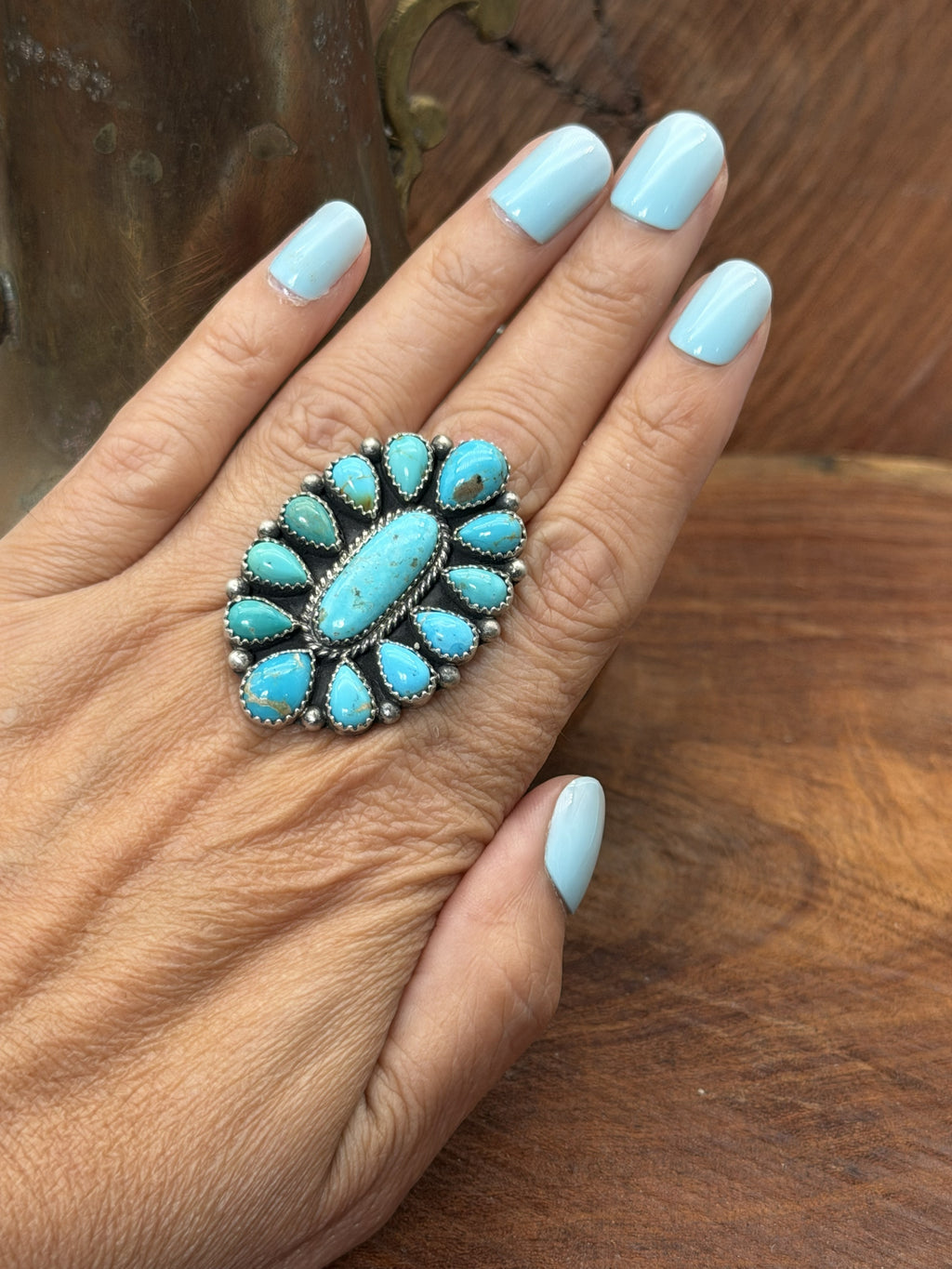 *Native American Made*  Navajo Trisha Smith:  Oval Kingman Cluster Ring