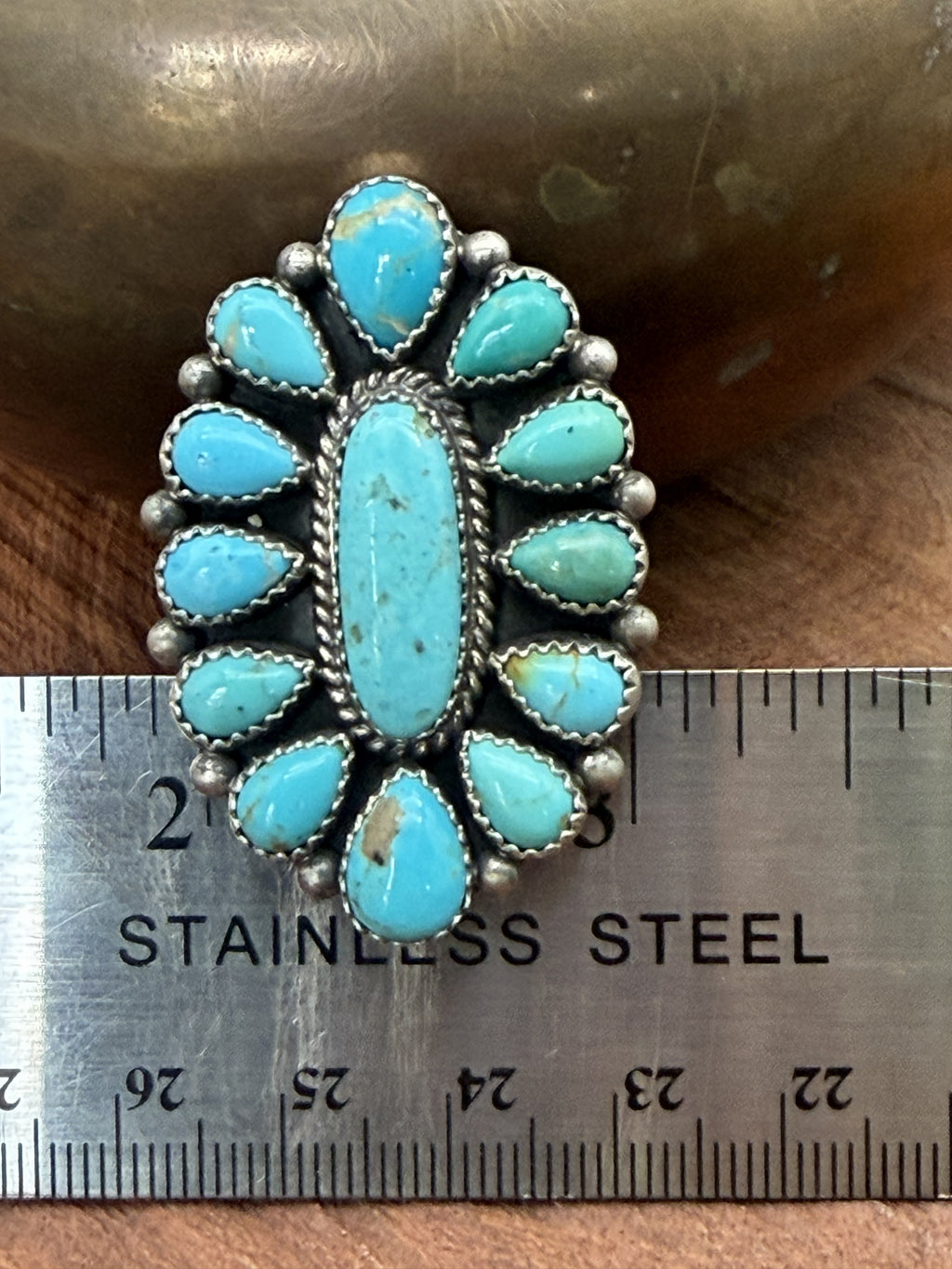 *Native American Made*  Navajo Trisha Smith:  Oval Kingman Cluster Ring