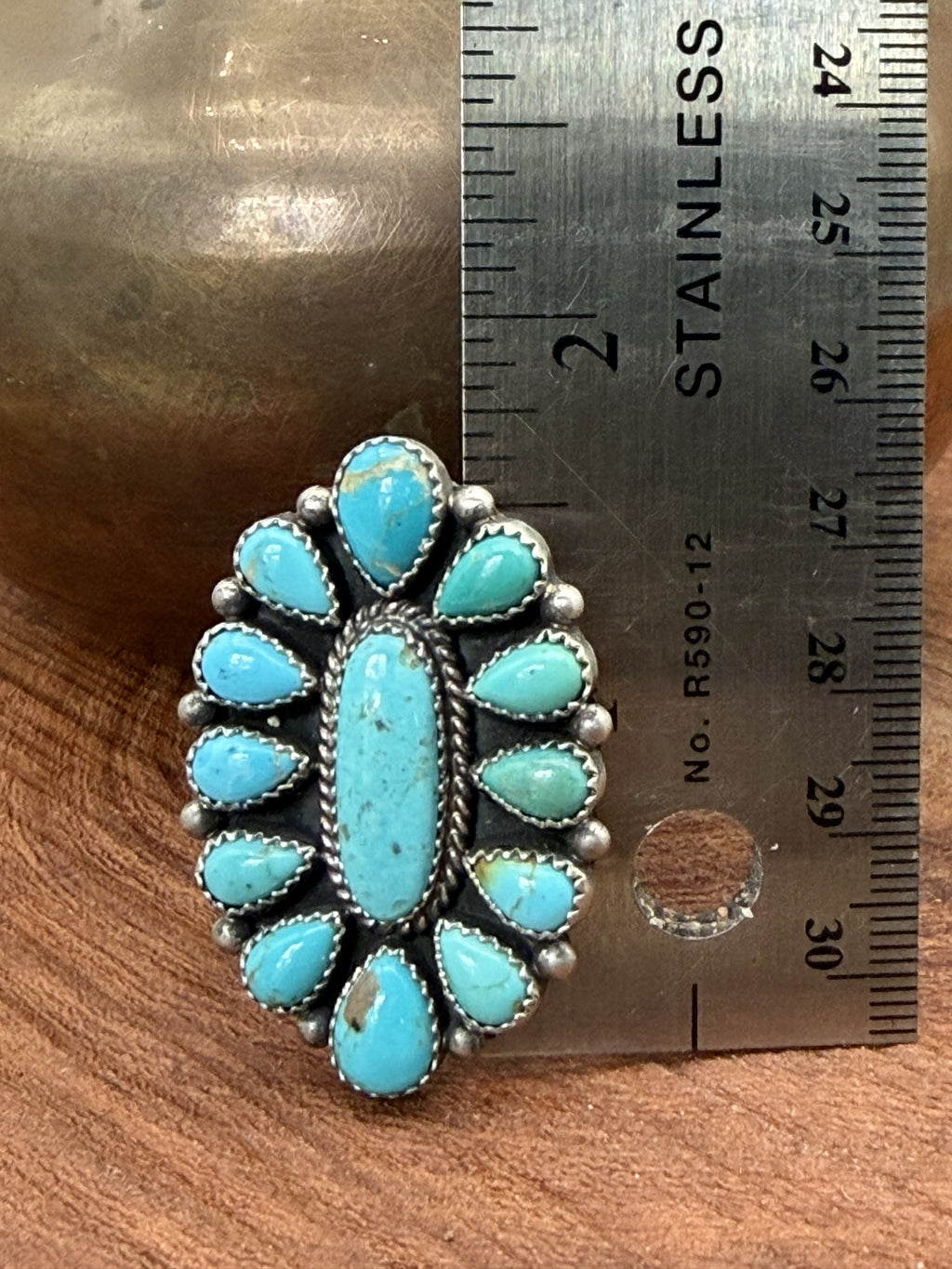 *Native American Made*  Navajo Trisha Smith:  Oval Kingman Cluster Ring