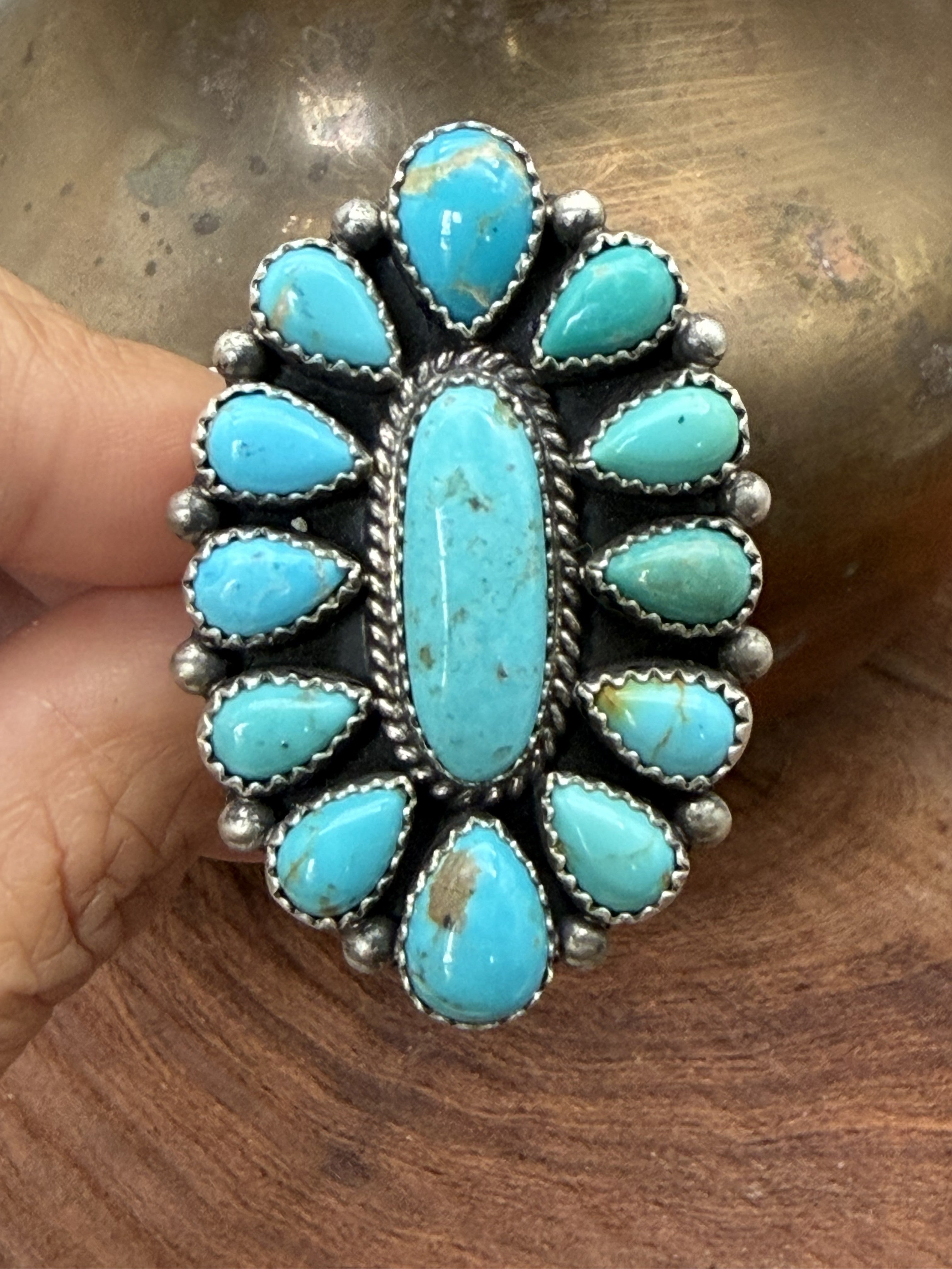 *Native American Made*  Navajo Trisha Smith:  Oval Kingman Cluster Ring