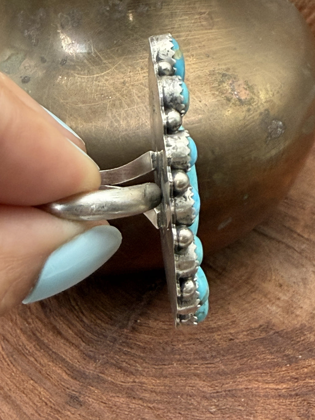*Native American Made*  Navajo Trisha Smith:  Oval Kingman Cluster Ring