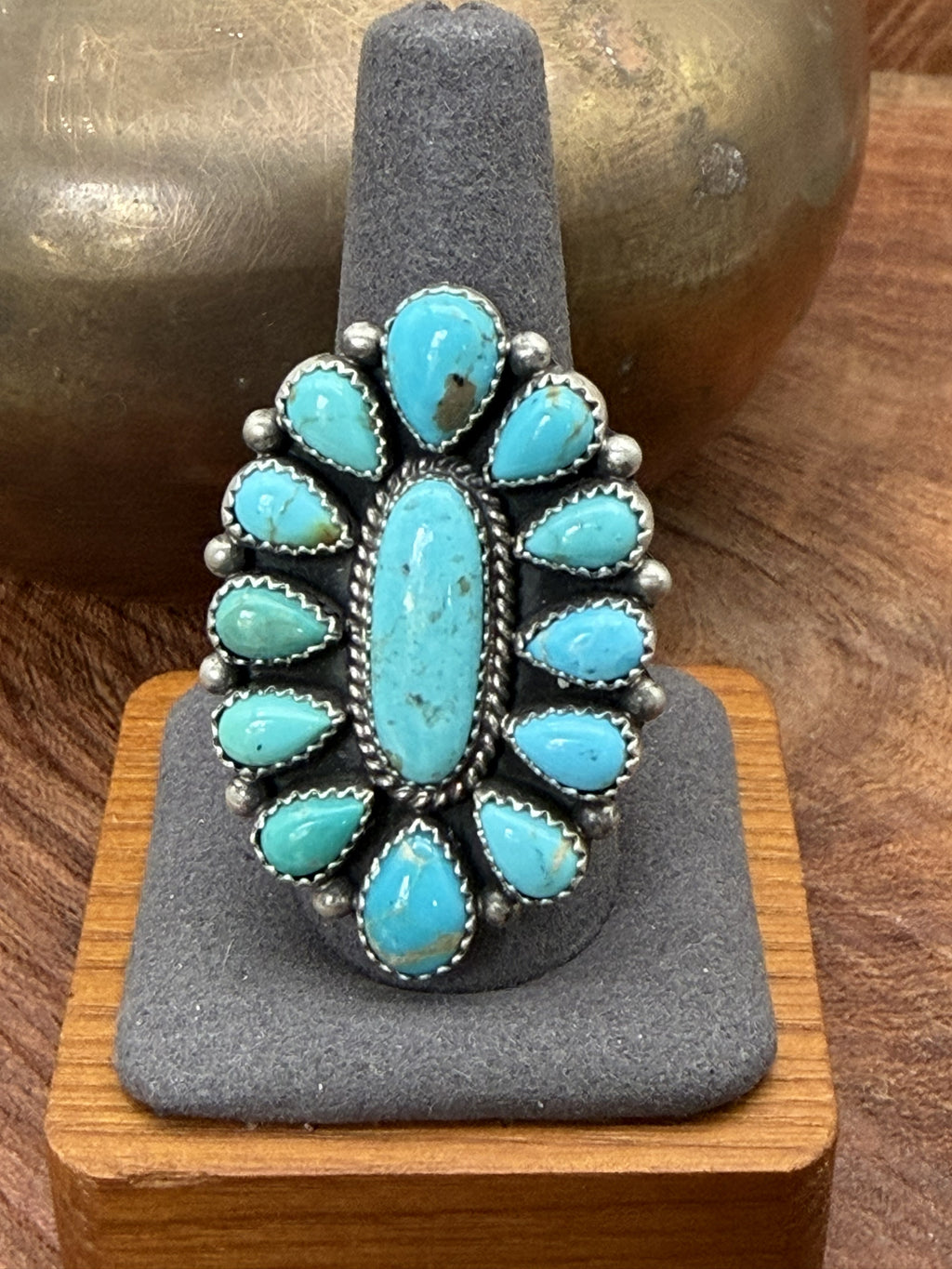 *Native American Made*  Navajo Trisha Smith:  Oval Kingman Cluster Ring