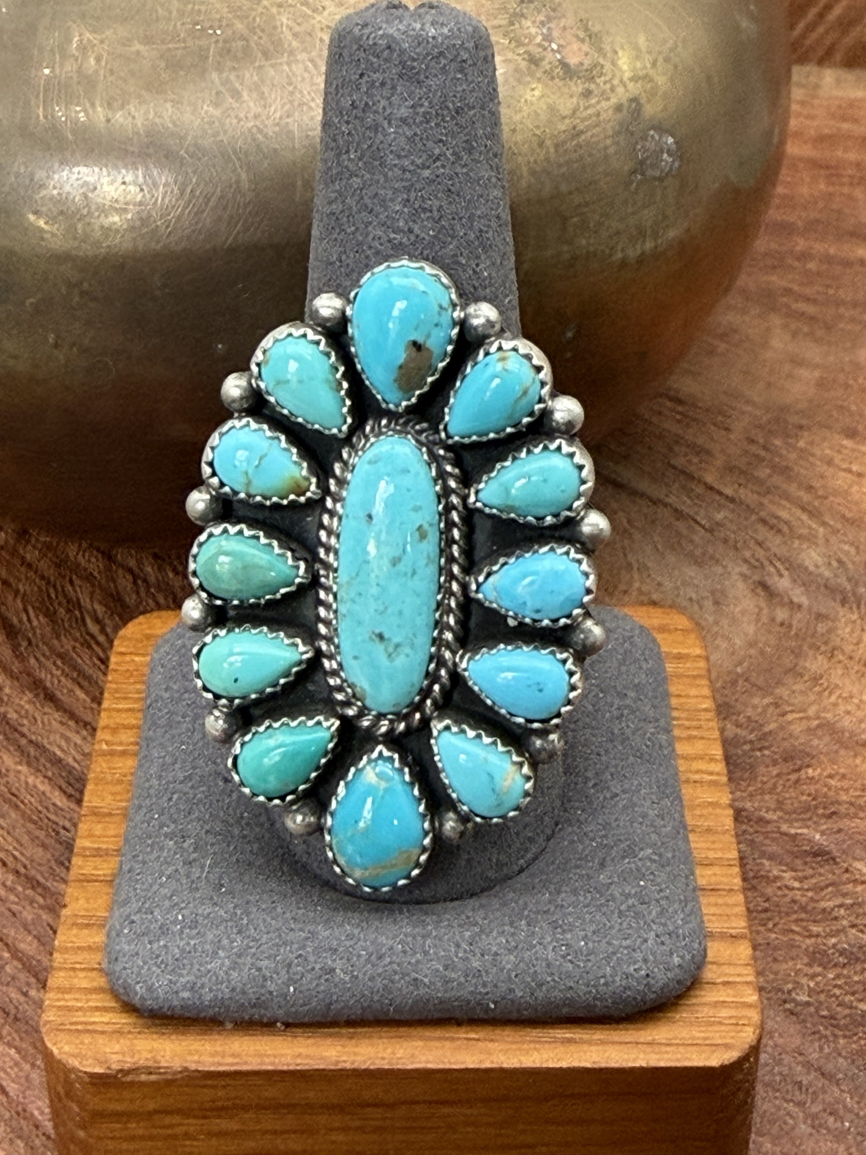 *Native American Made*  Navajo Trisha Smith:  Oval Kingman Cluster Ring