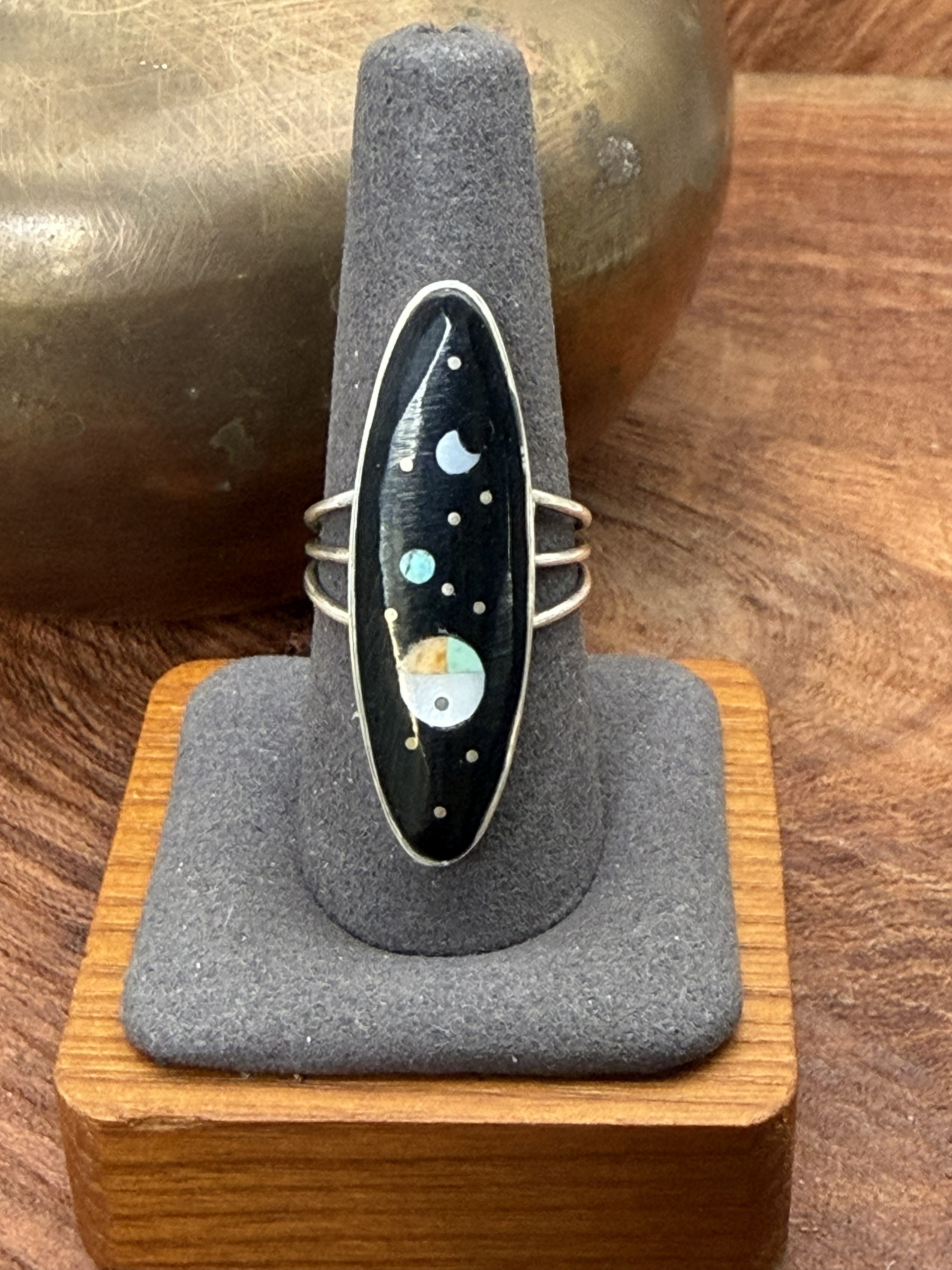 *Native American Made*  Navajo Harold Smith:  Galaxy Onyx Ring
