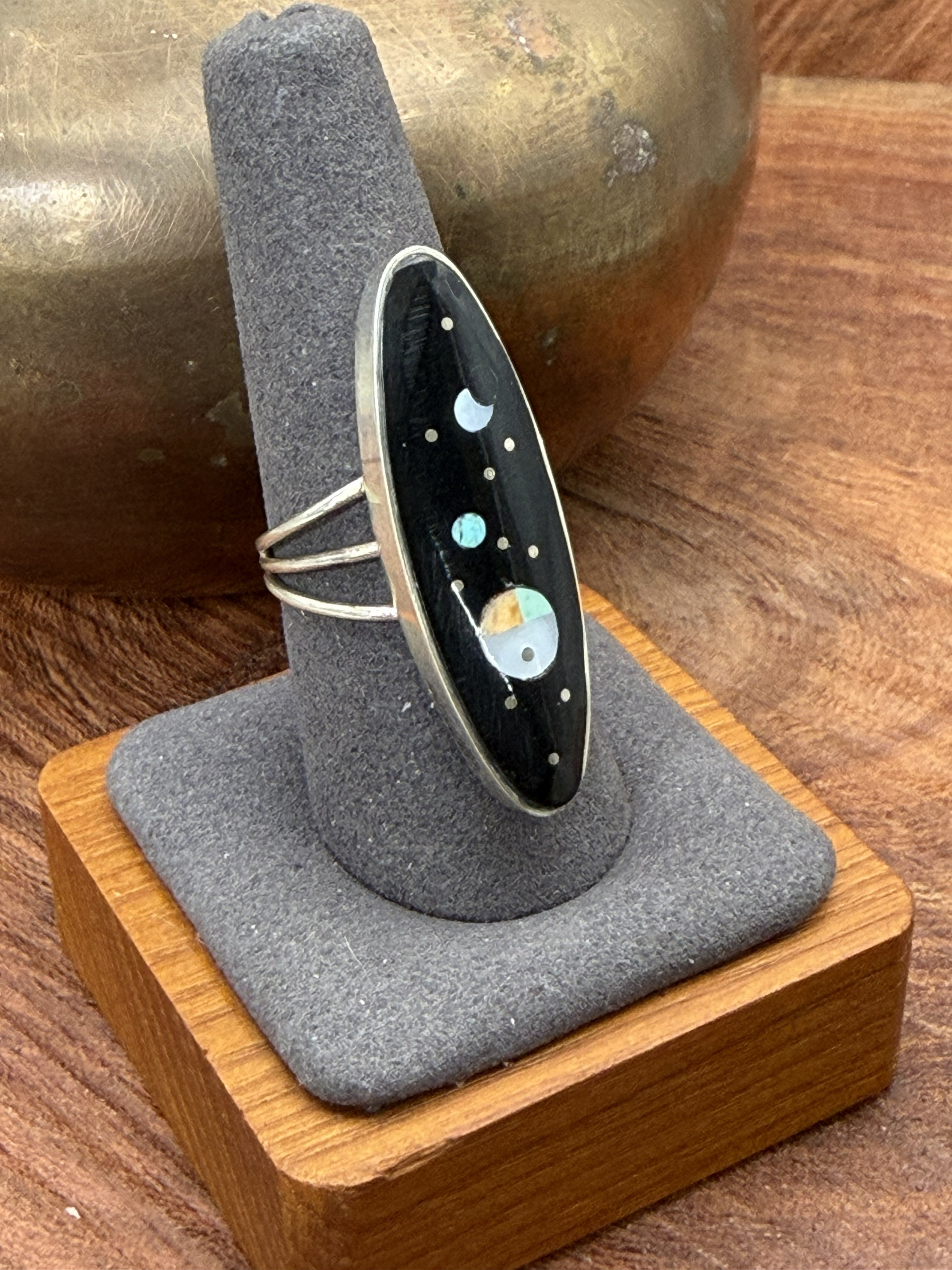 *Native American Made*  Navajo Harold Smith:  Galaxy Onyx Ring