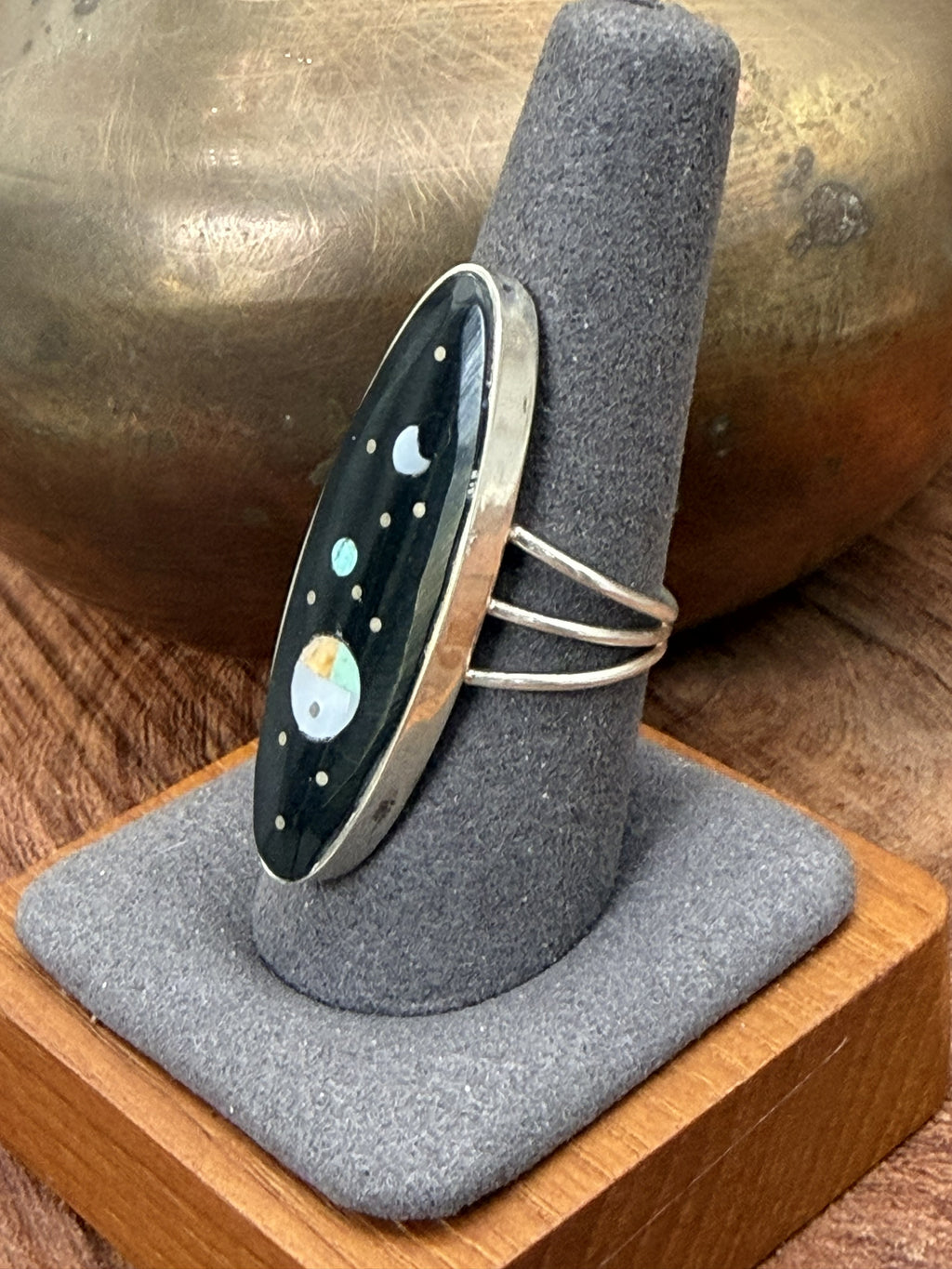 *Native American Made*  Navajo Harold Smith:  Galaxy Onyx Ring