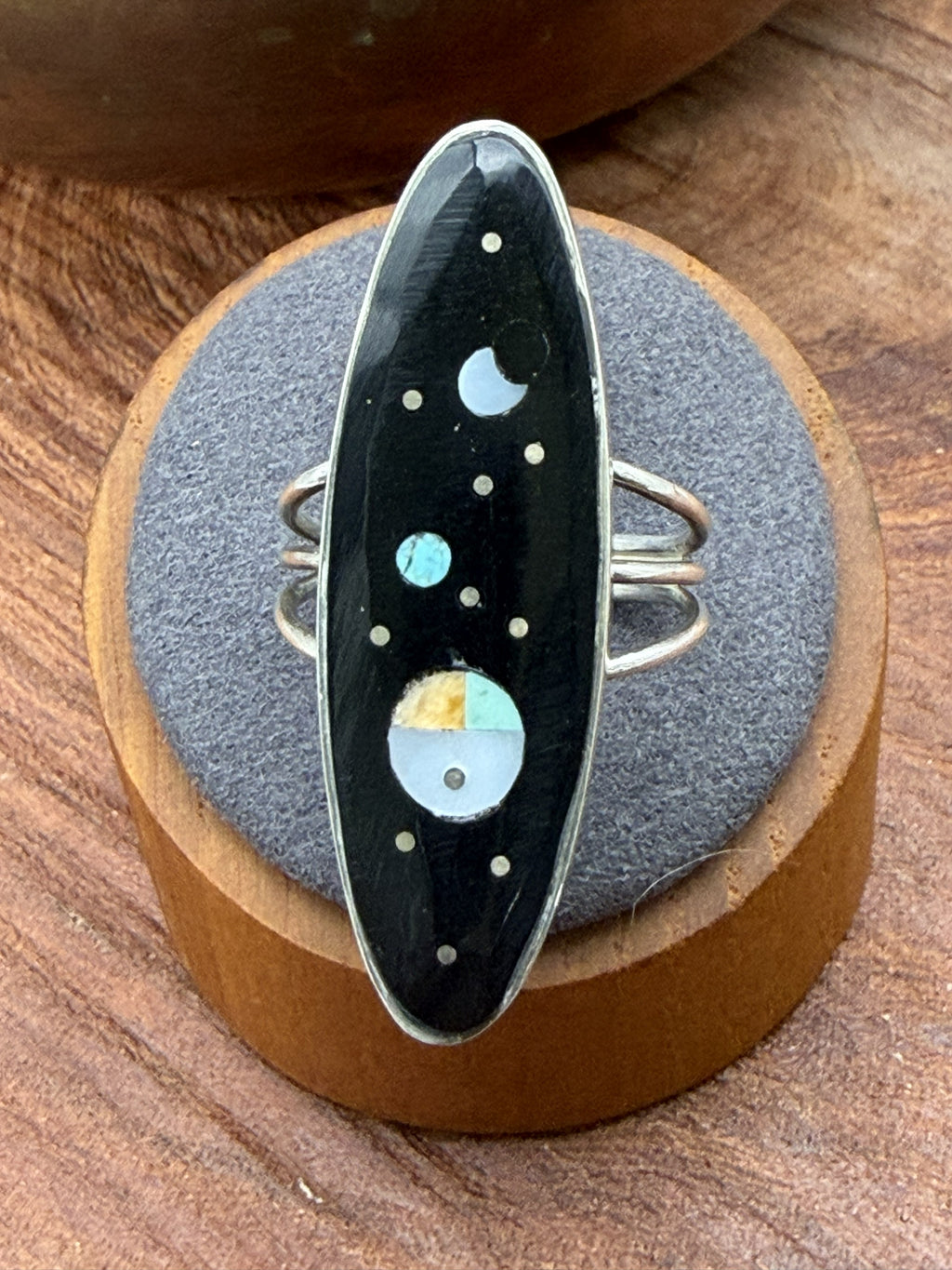 *Native American Made*  Navajo Harold Smith:  Galaxy Onyx Ring