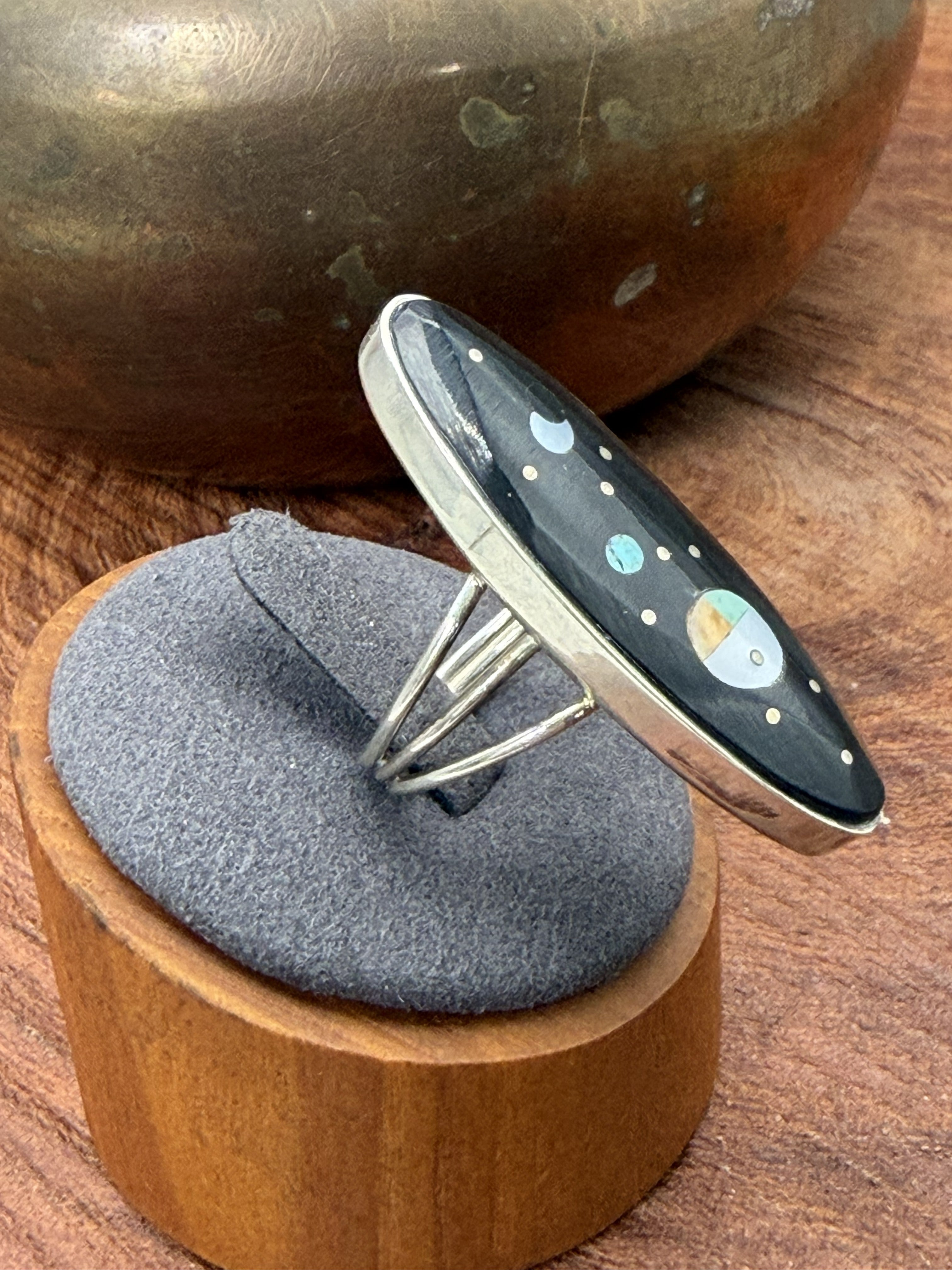 *Native American Made*  Navajo Harold Smith:  Galaxy Onyx Ring
