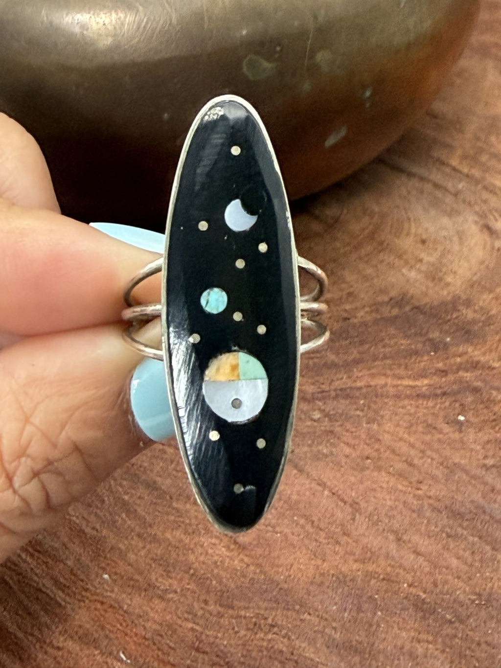 *Native American Made*  Navajo Harold Smith:  Galaxy Onyx Ring
