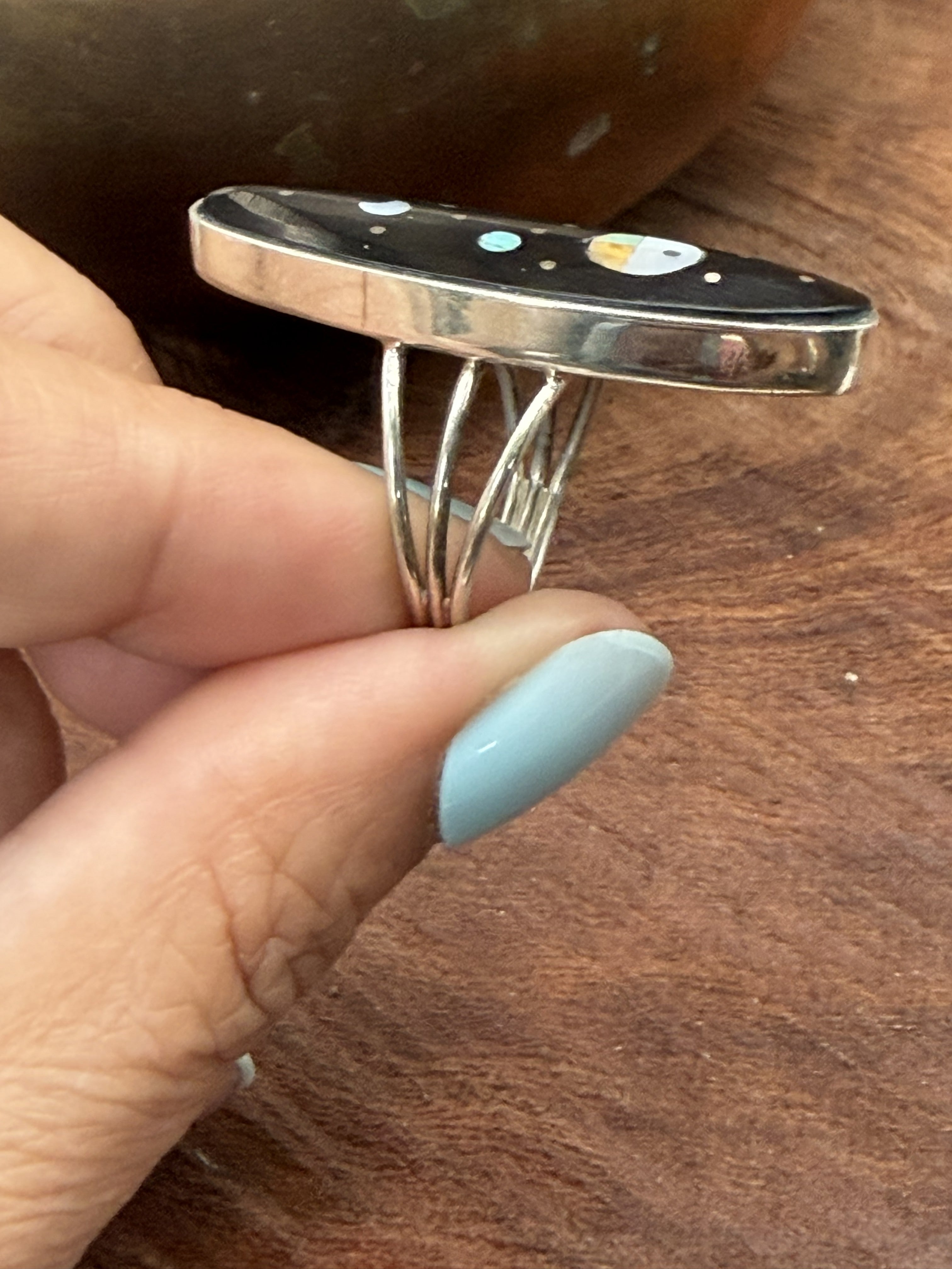 *Native American Made*  Navajo Harold Smith:  Galaxy Onyx Ring