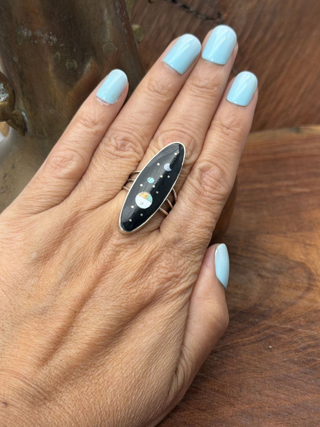 *Native American Made*  Navajo Harold Smith:  Galaxy Onyx Ring