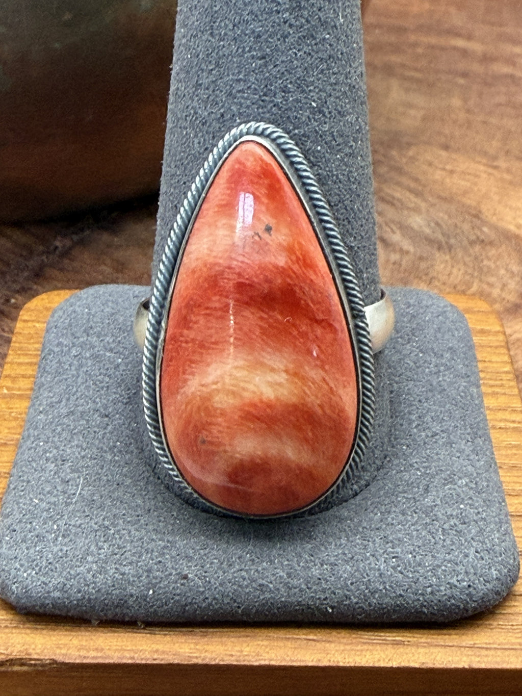 *Native American Made*  Navajo Scott Skeets Orange Spiney Tear Drop Ring