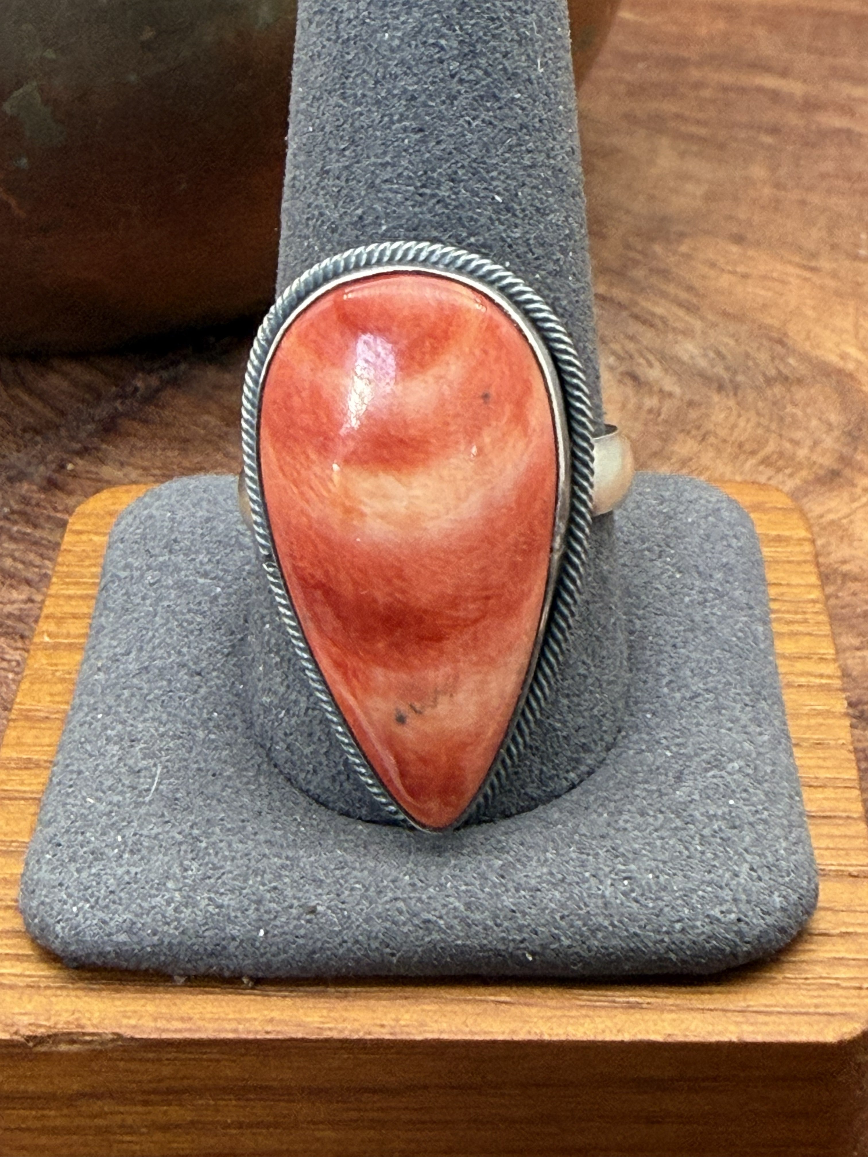 *Native American Made*  Navajo Scott Skeets Orange Spiney Tear Drop Ring