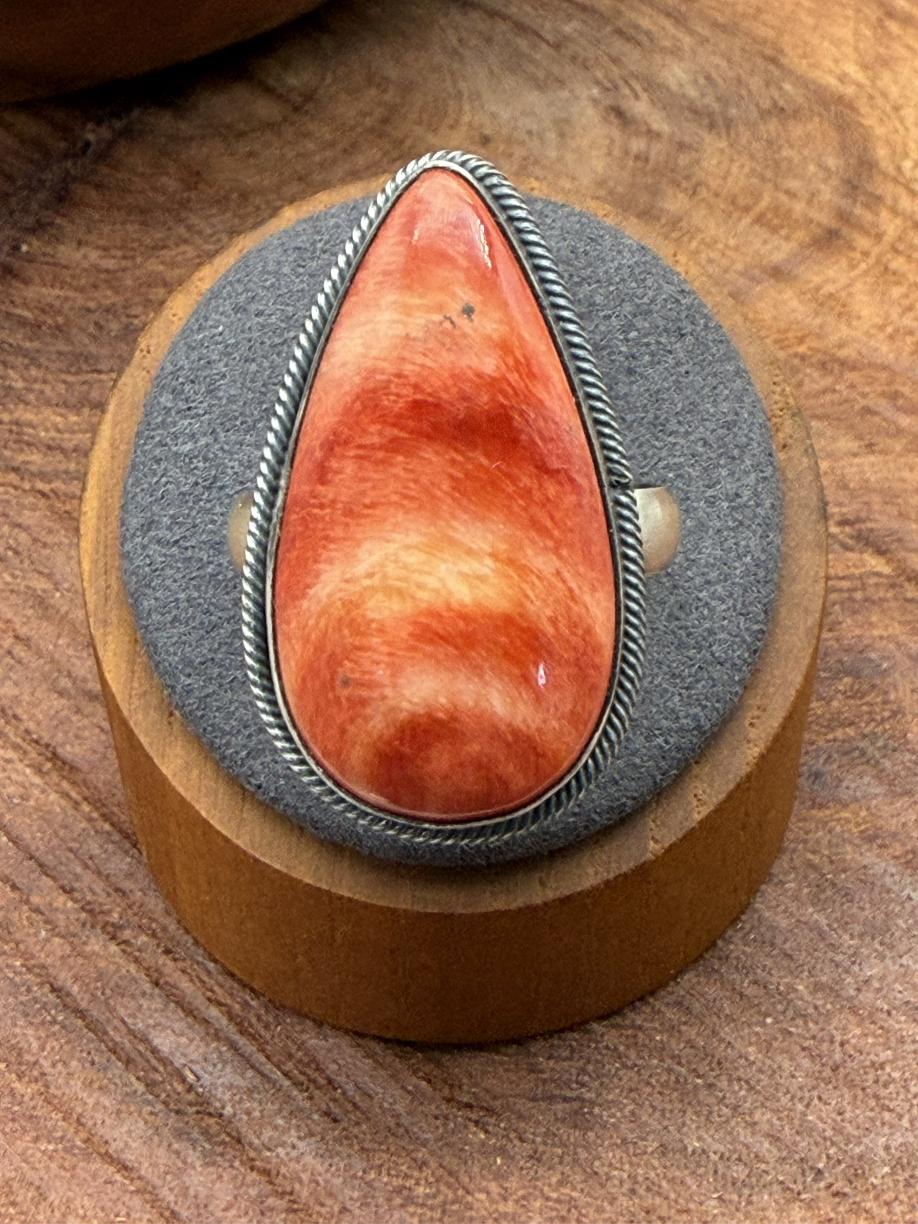 *Native American Made*  Navajo Scott Skeets Orange Spiney Tear Drop Ring