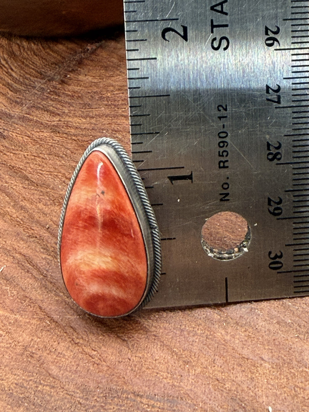 *Native American Made*  Navajo Scott Skeets Orange Spiney Tear Drop Ring