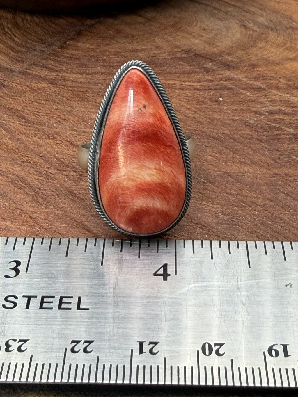 *Native American Made*  Navajo Scott Skeets Orange Spiney Tear Drop Ring