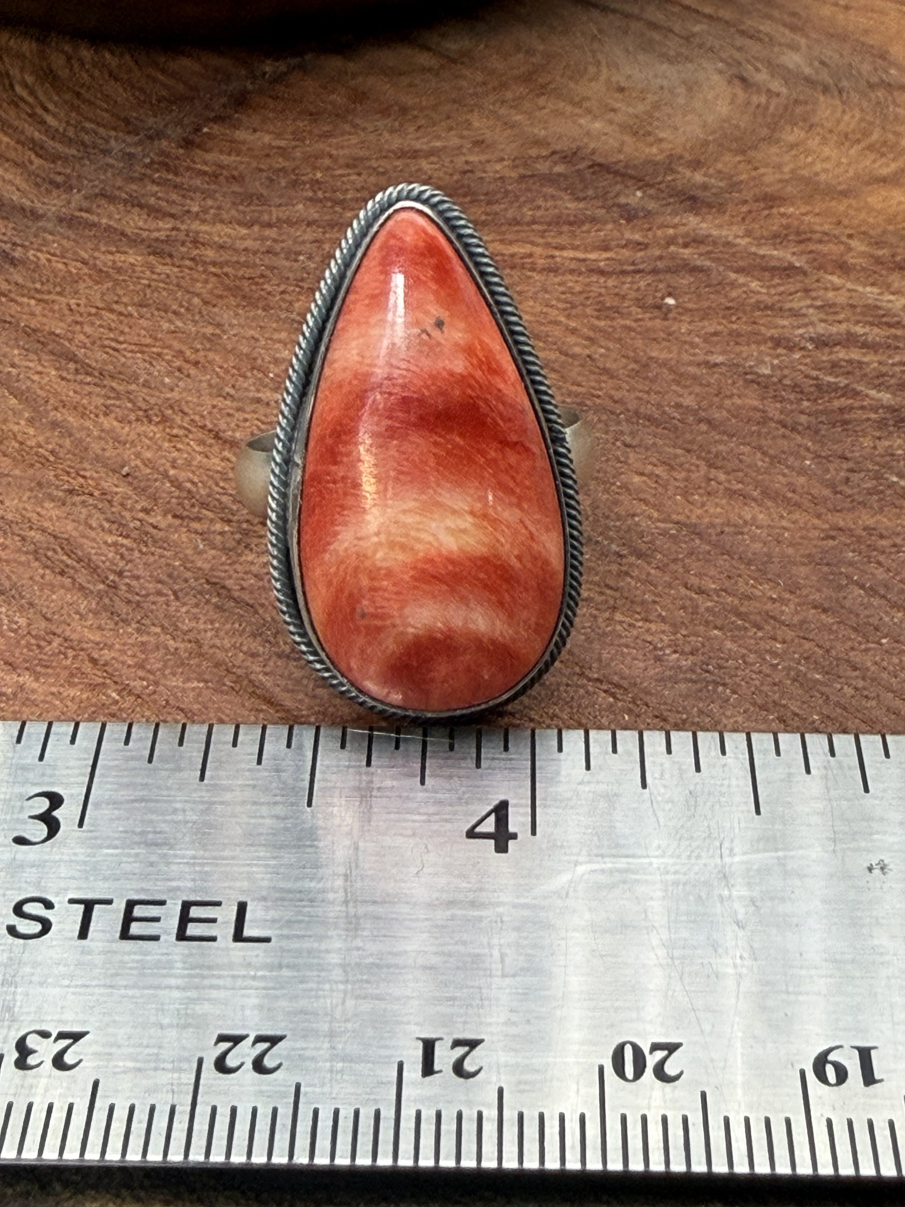 *Native American Made*  Navajo Scott Skeets Orange Spiney Tear Drop Ring