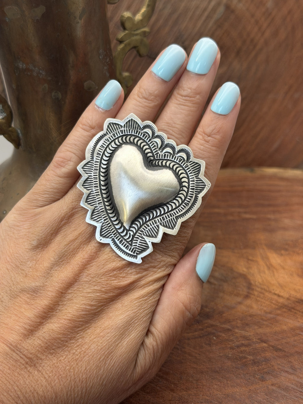 *Native American Made*  Navajo Leander Tahe Statement Heart Ring