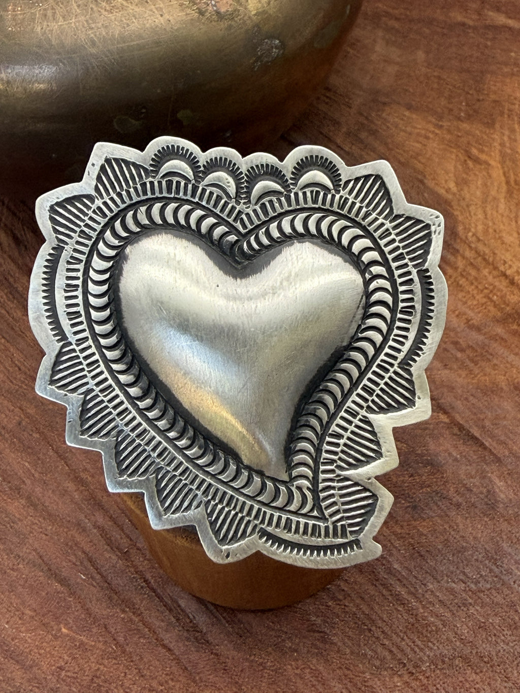 *Native American Made*  Navajo Leander Tahe Statement Heart Ring