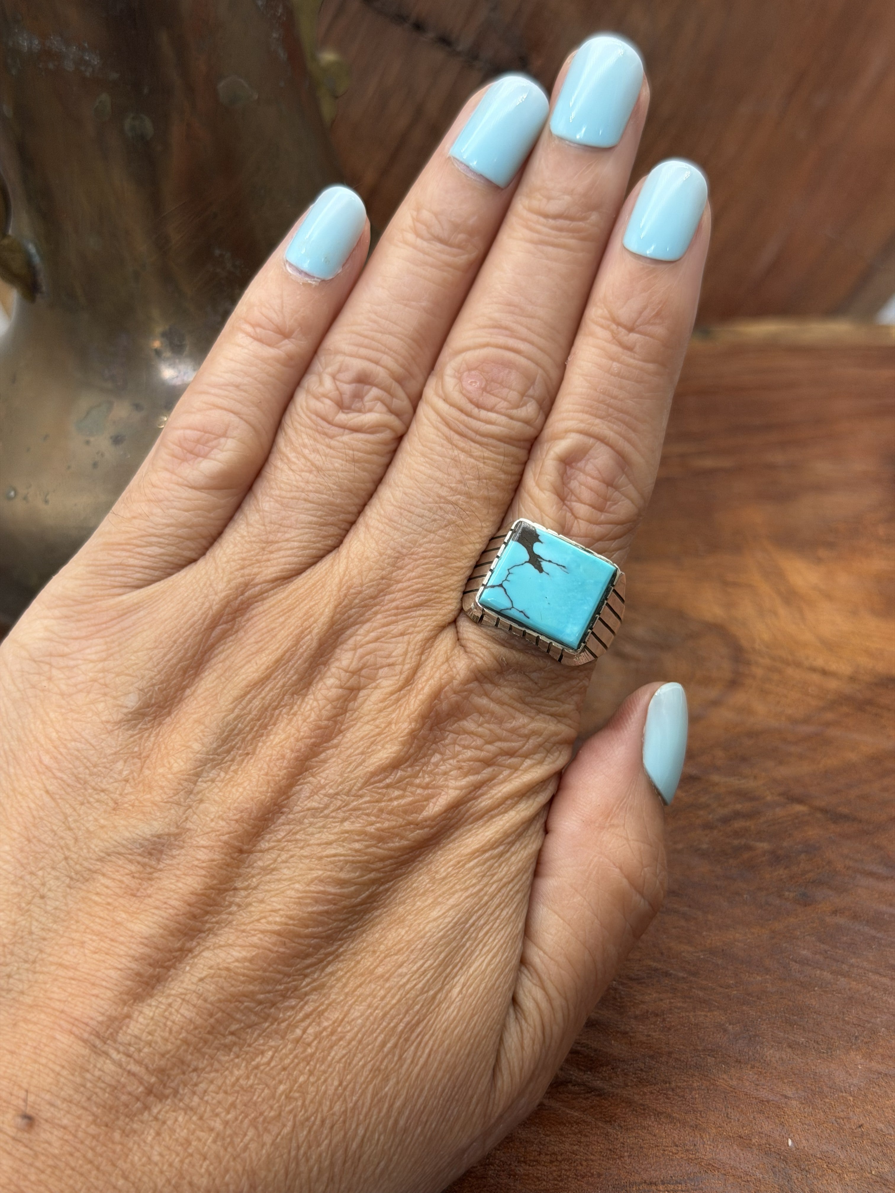*Native American Made*  Navajo Trevor Jack:  Square Ring for Men (Unisex)