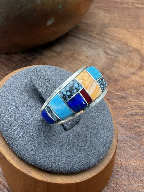 *Native American Made*  Navajo Edison Yazzie Multi Inlay Ring