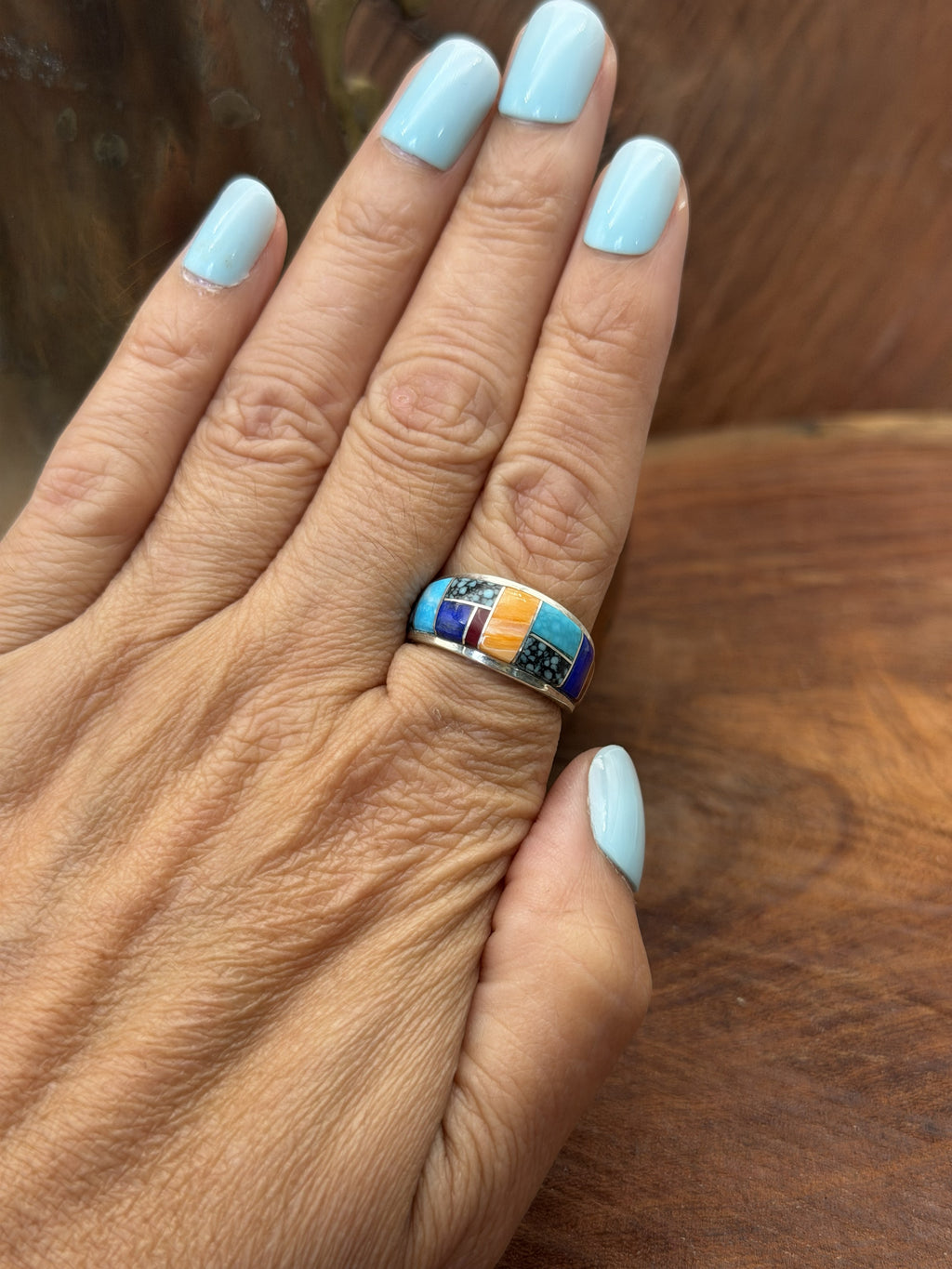 *Native American Made*  Navajo Edison Yazzie Multi Inlay Ring